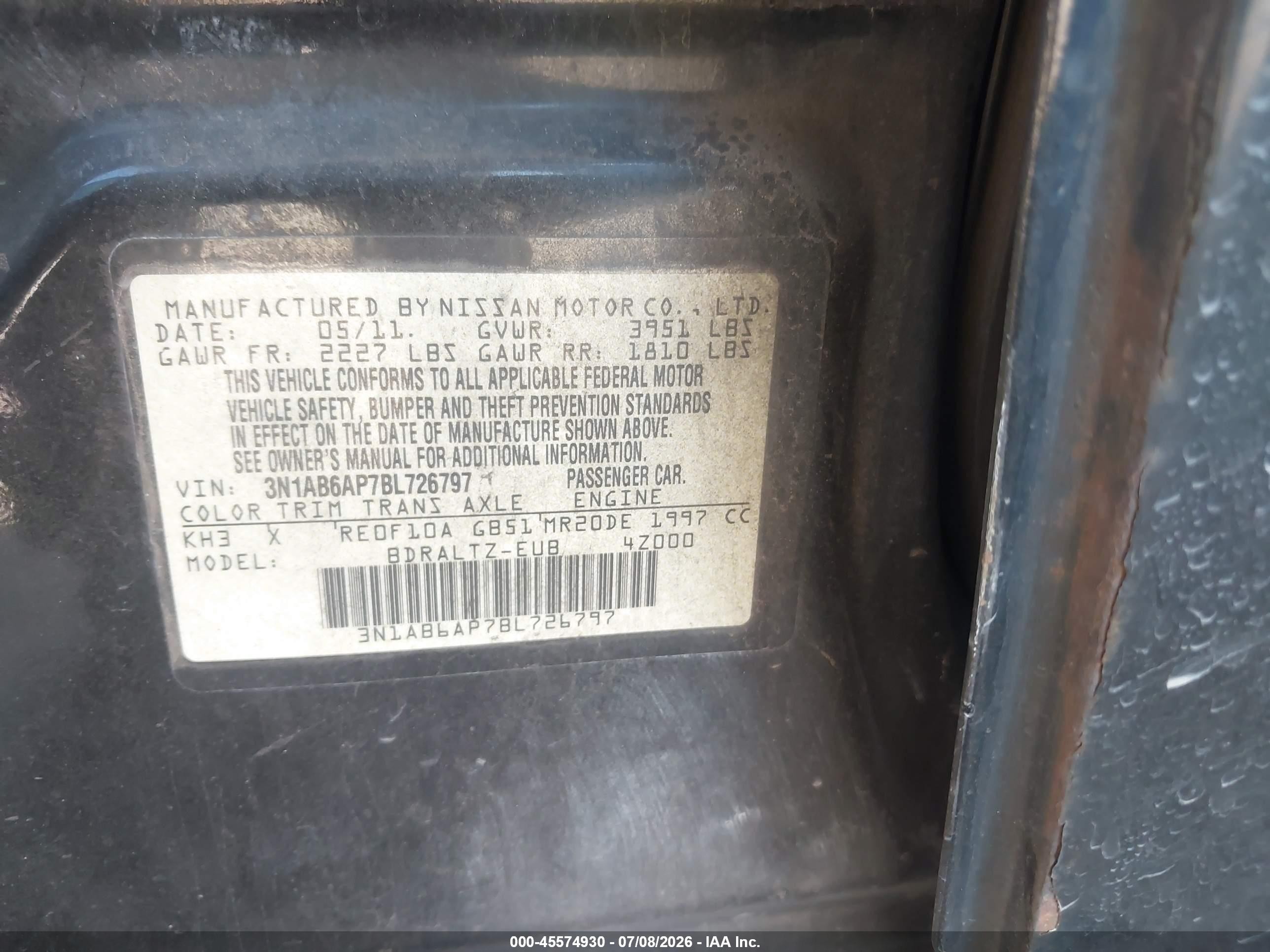 2011 Nissan Sentra 2.0sr Черный vin: 3N1AB6AP7BL726797