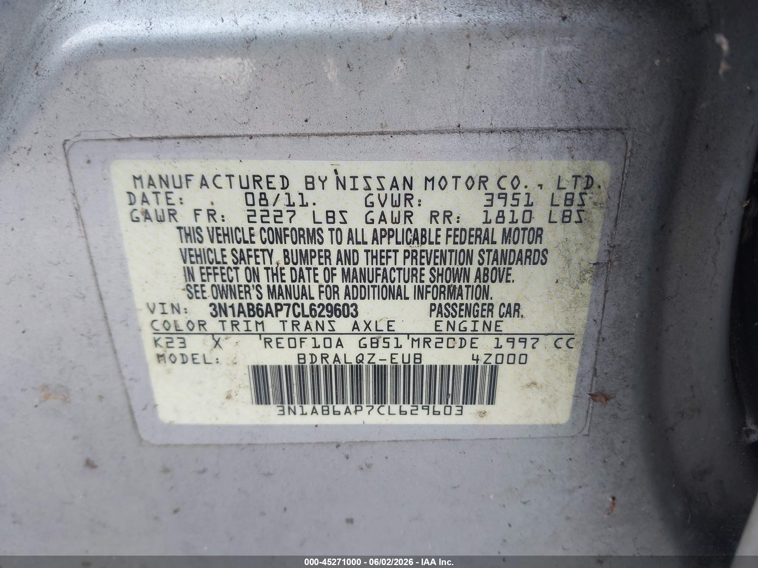 2012 Nissan Sentra 2.0 Silver vin: 3N1AB6AP7CL629603