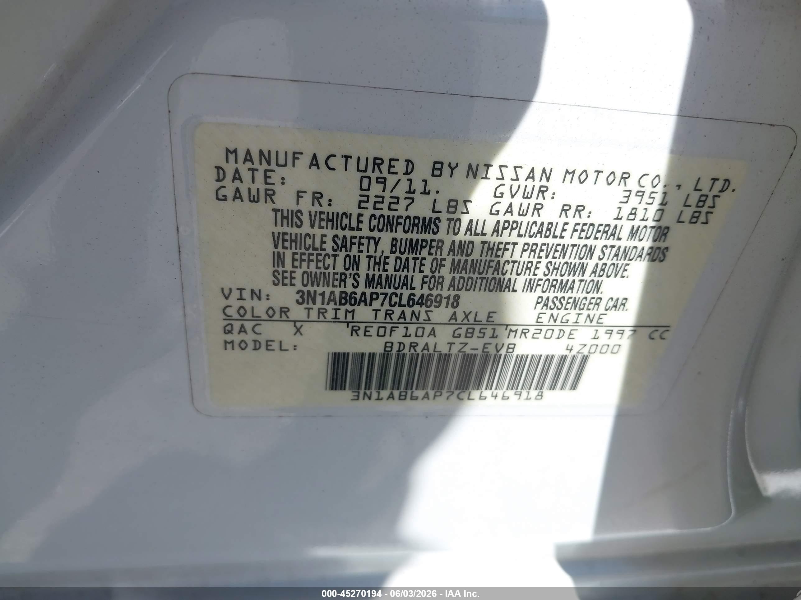 2012 Nissan Sentra 2.0 Sr White vin: 3N1AB6AP7CL646918
