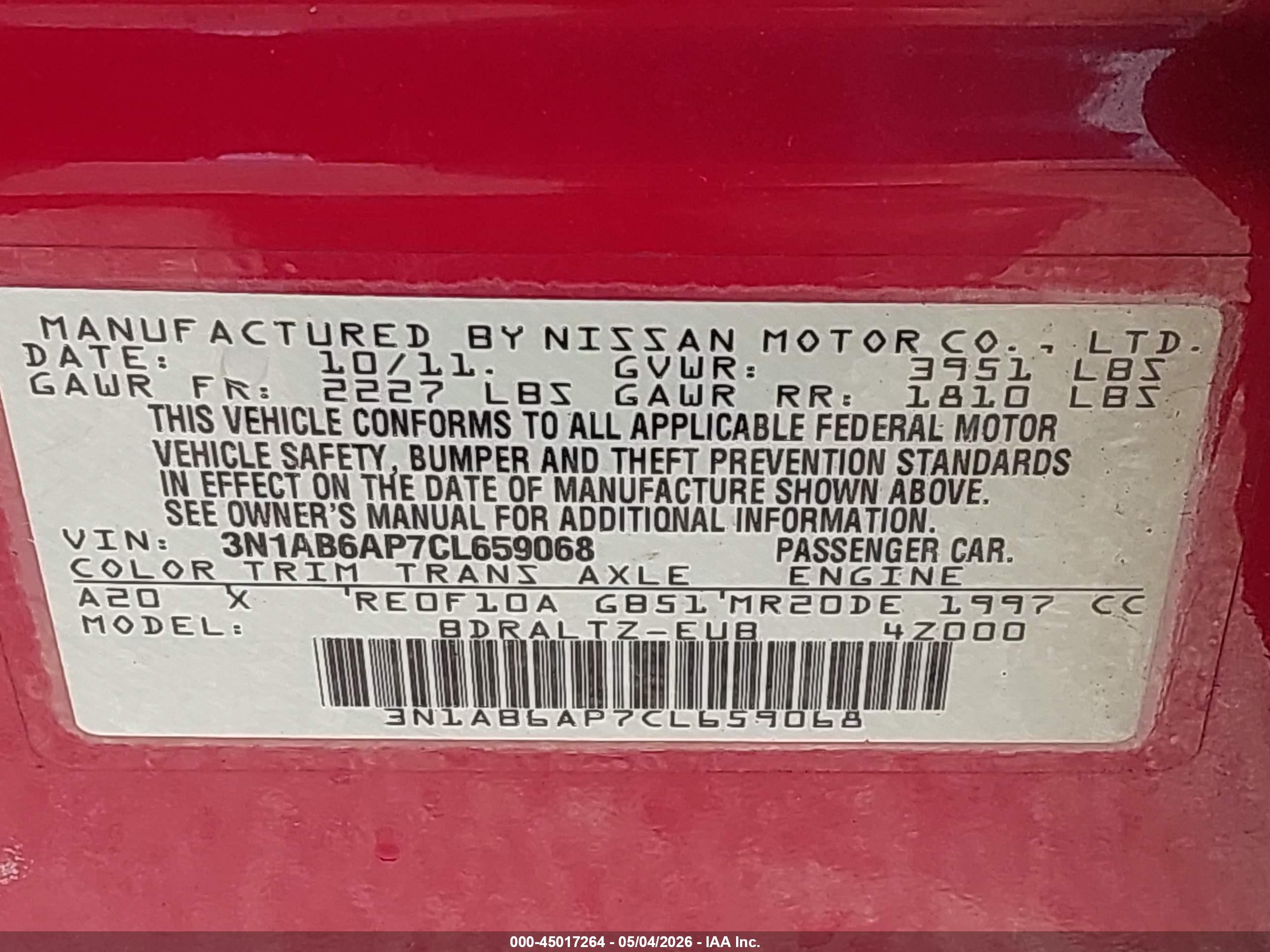 2012 Nissan Sentra 2.0 Sr Red vin: 3N1AB6AP7CL659068