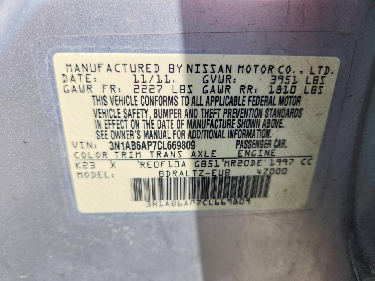 2012 Nissan Sentra 2.0 Silver vin: 3N1AB6AP7CL669809