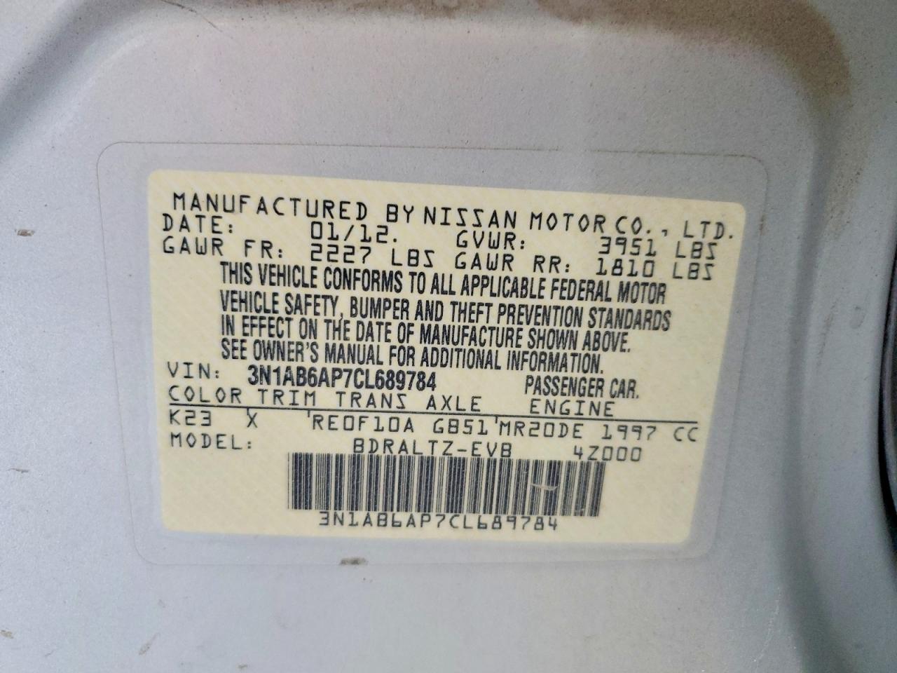 2012 Nissan Sentra 2.0 Silver vin: 3N1AB6AP7CL689784