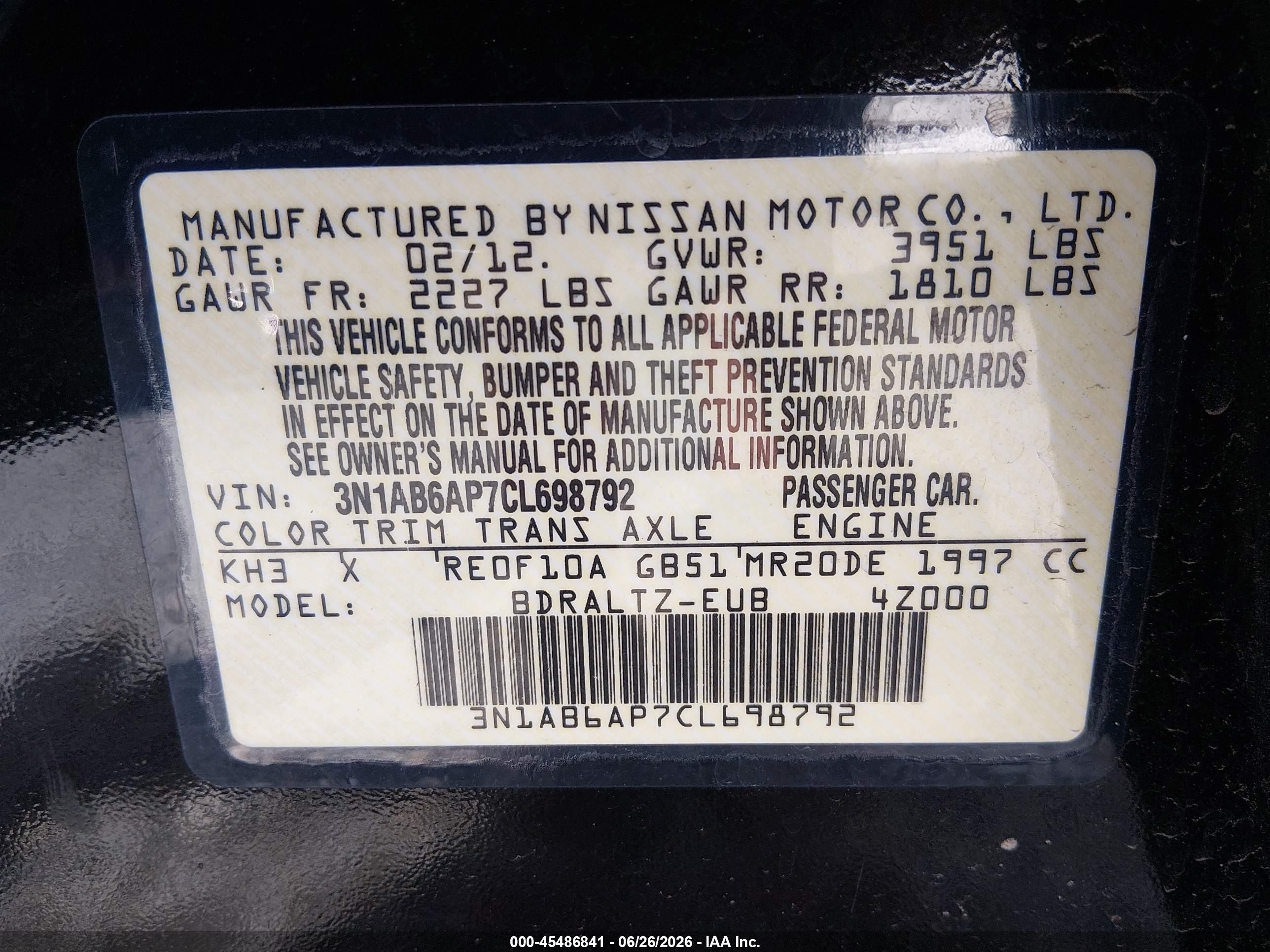 2012 Nissan Sentra 2.0 S Black vin: 3N1AB6AP7CL698792