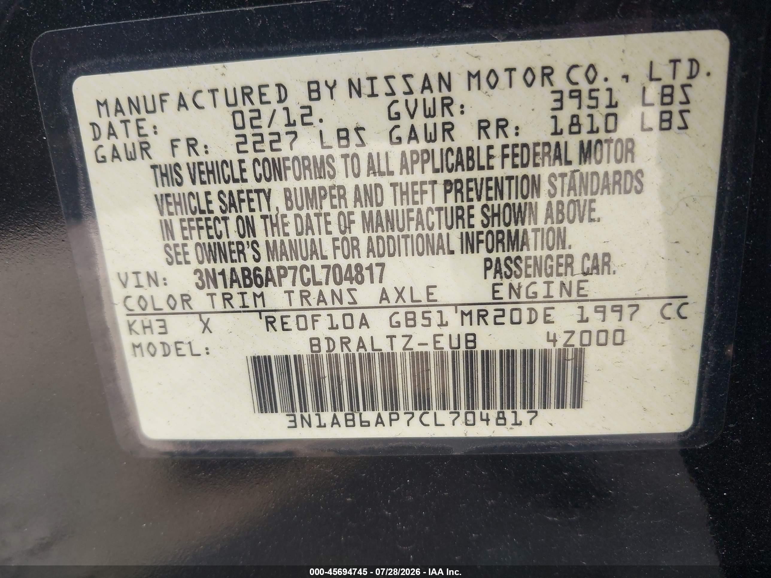 2012 Nissan Sentra 2.0 Sr Black vin: 3N1AB6AP7CL704817