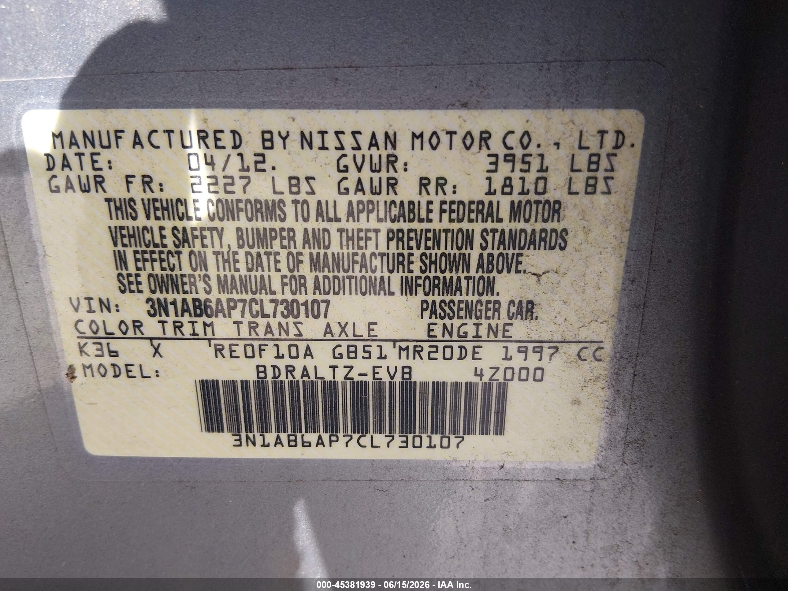 2012 Nissan Sentra 2.0 S Gray vin: 3N1AB6AP7CL730107