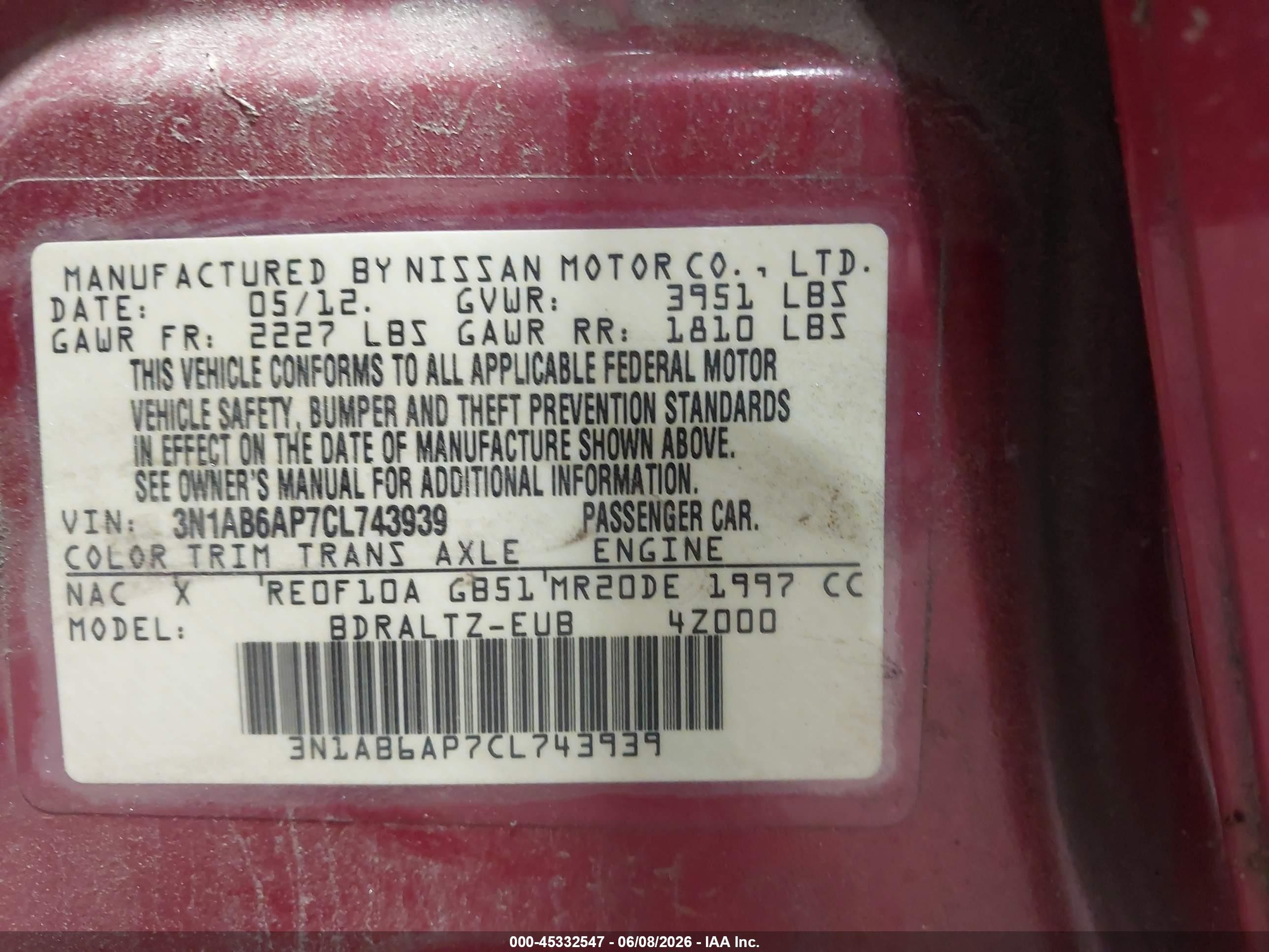 2012 Nissan Sentra 2.0 S Red vin: 3N1AB6AP7CL743939