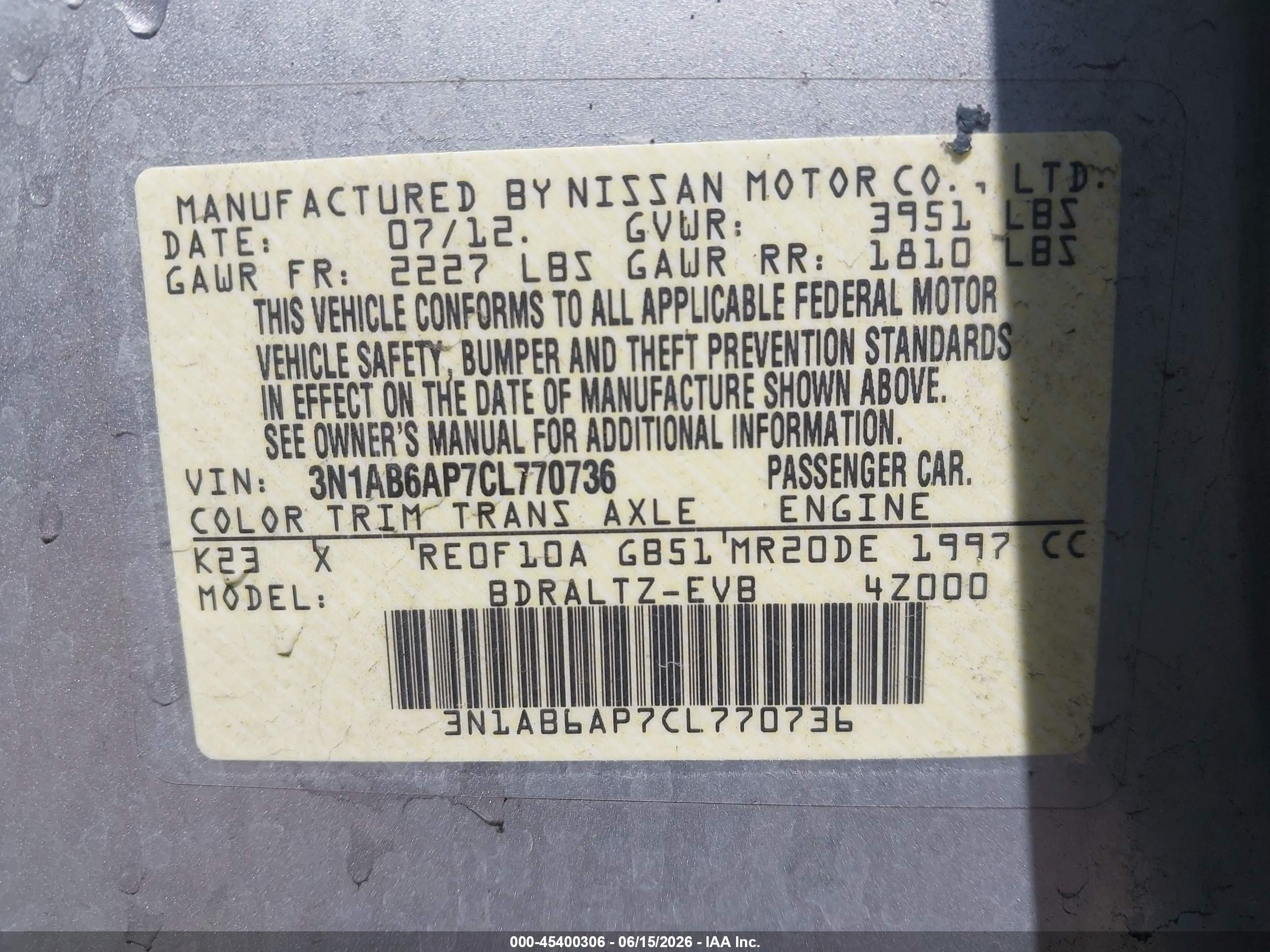 2012 Nissan Sentra 2.0 Sr Серебряный vin: 3N1AB6AP7CL770736