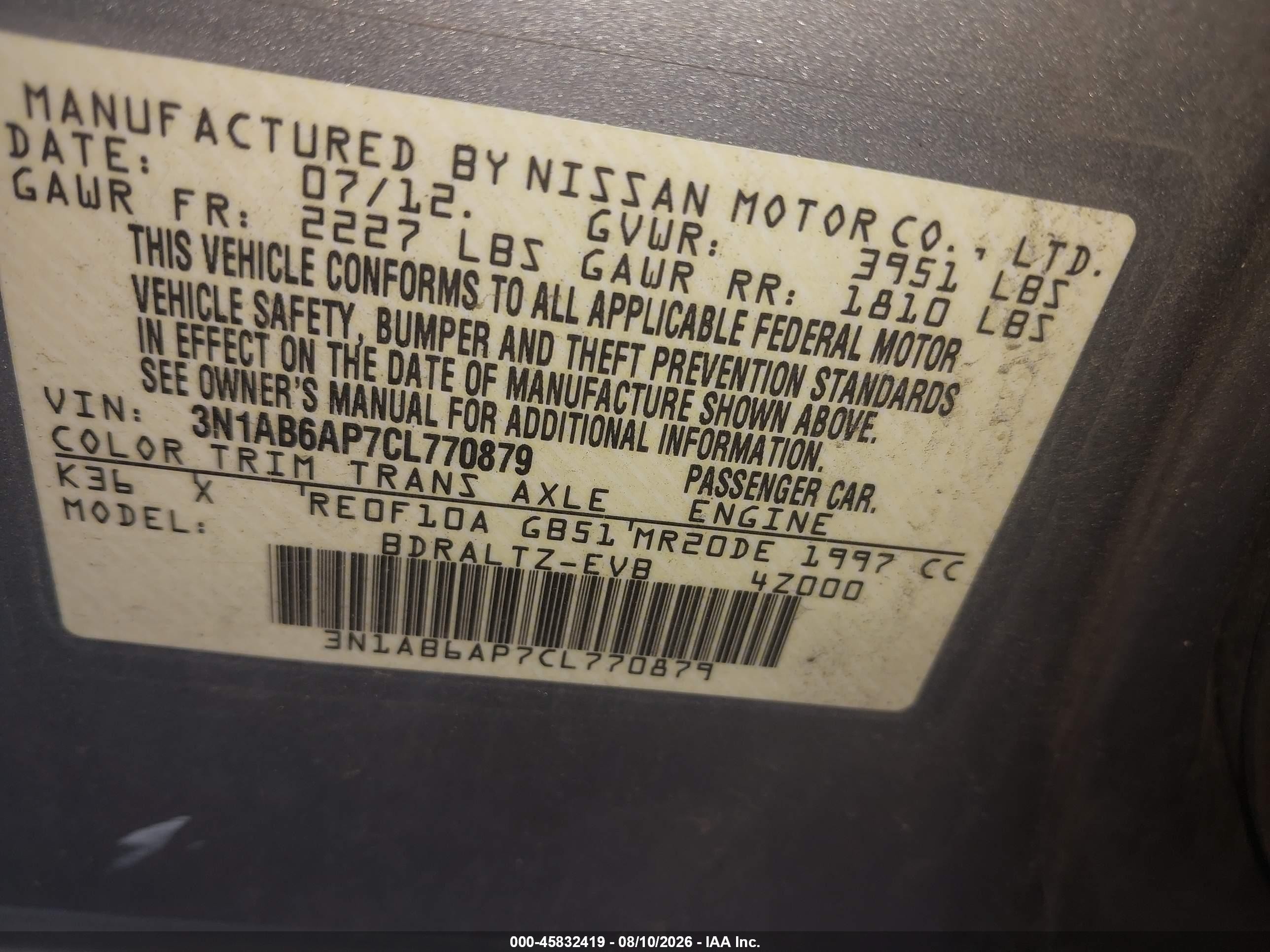2012 Nissan Sentra 2.0 S Silver vin: 3N1AB6AP7CL770879