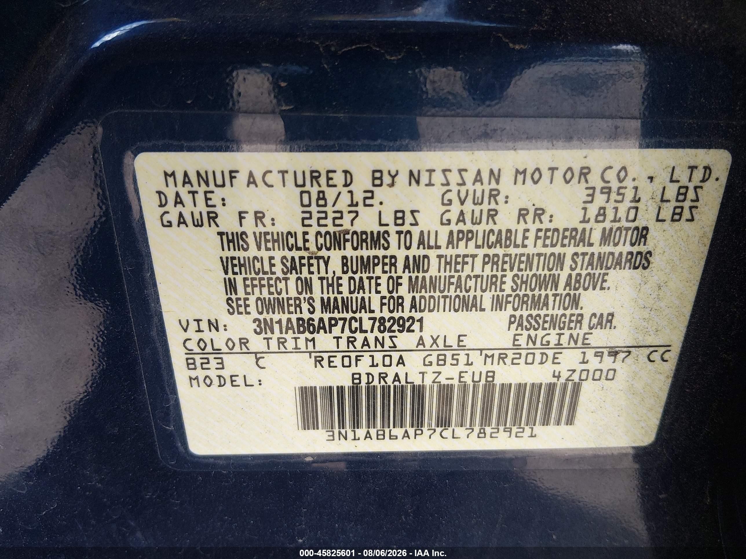 2012 Nissan Sentra 2.0 S Blue vin: 3N1AB6AP7CL782921