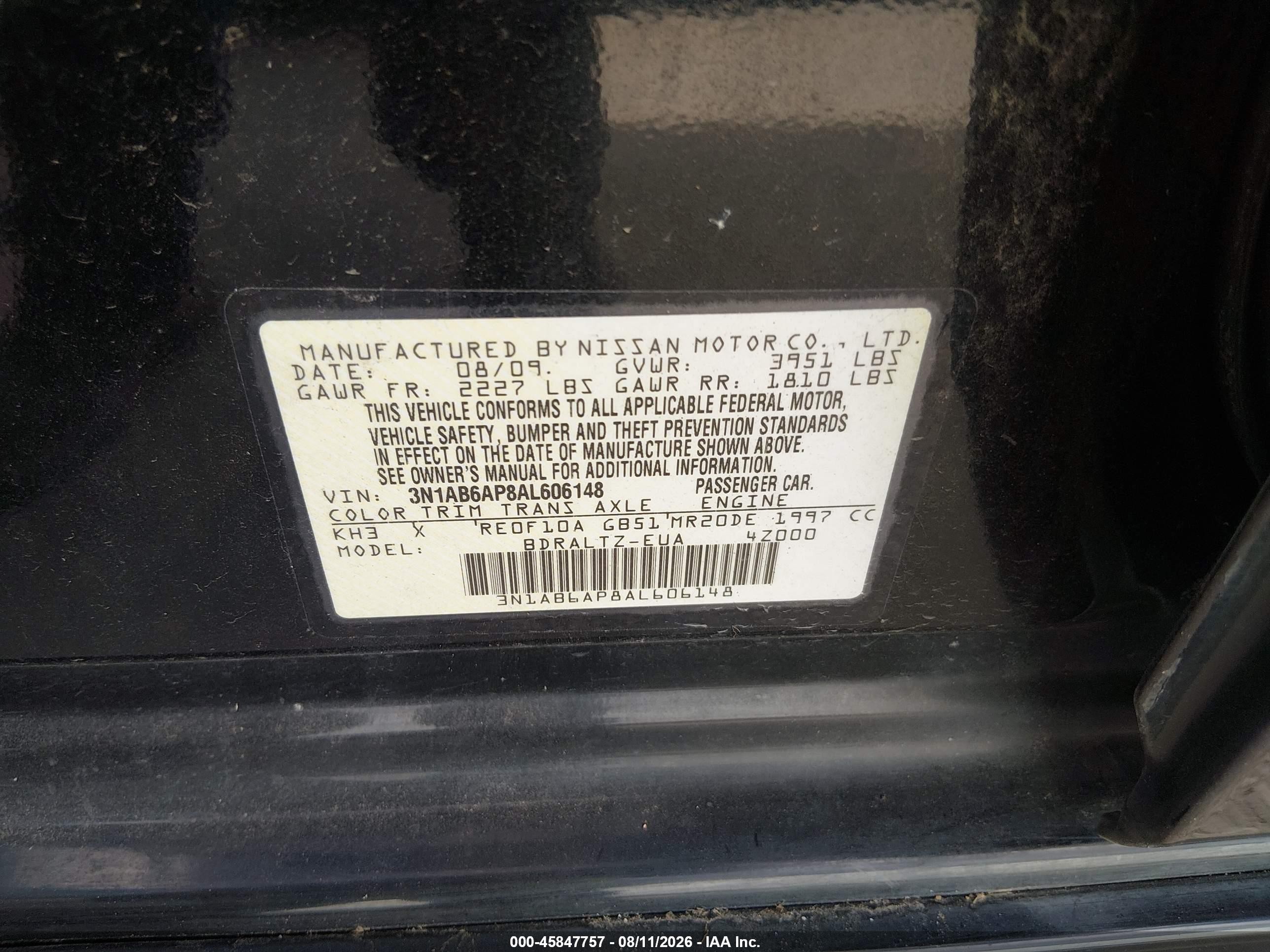 2010 Nissan Sentra 2.0sr Black vin: 3N1AB6AP8AL606148