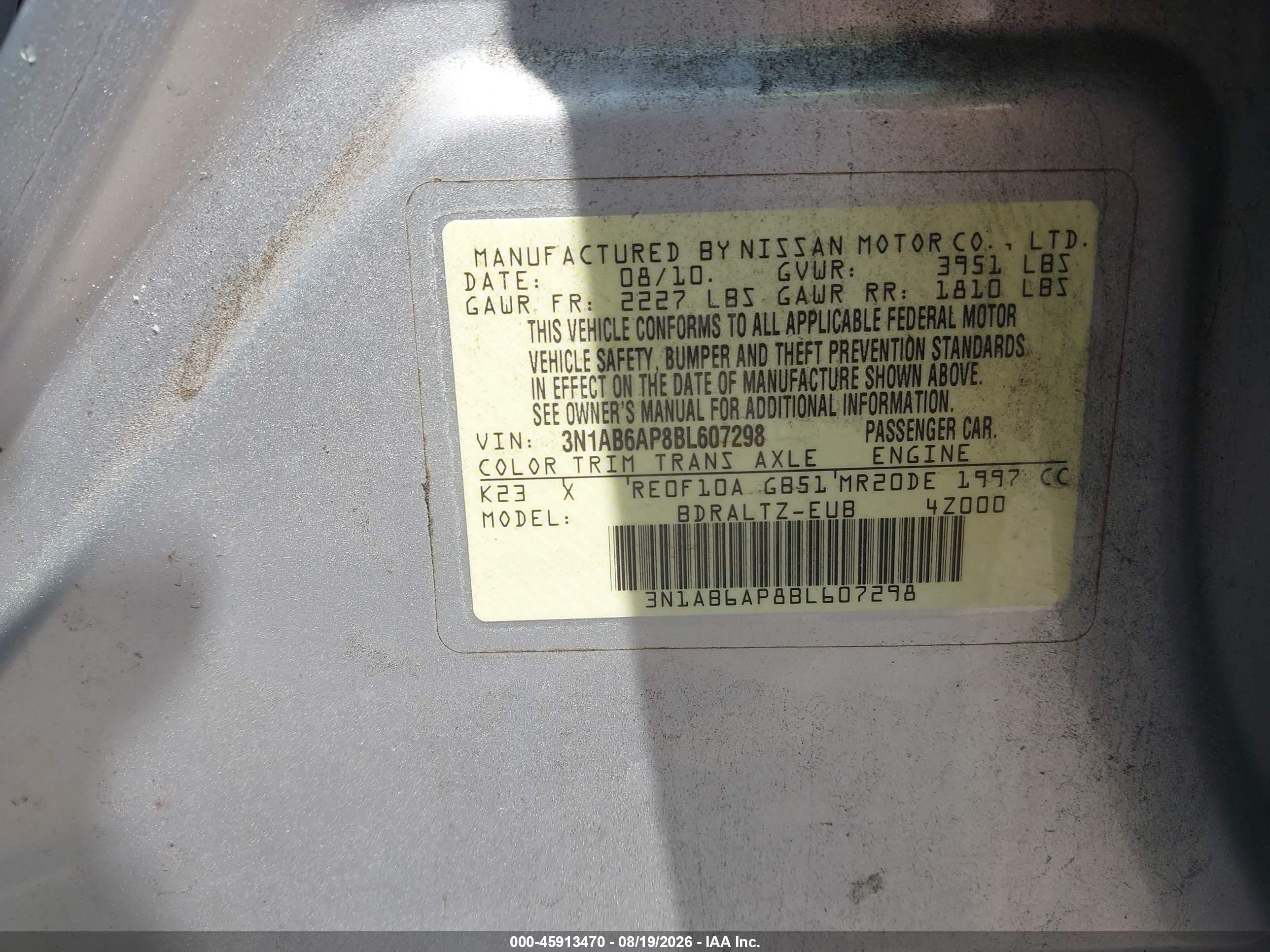 2011 Nissan Sentra 2.0s Silver vin: 3N1AB6AP8BL607298