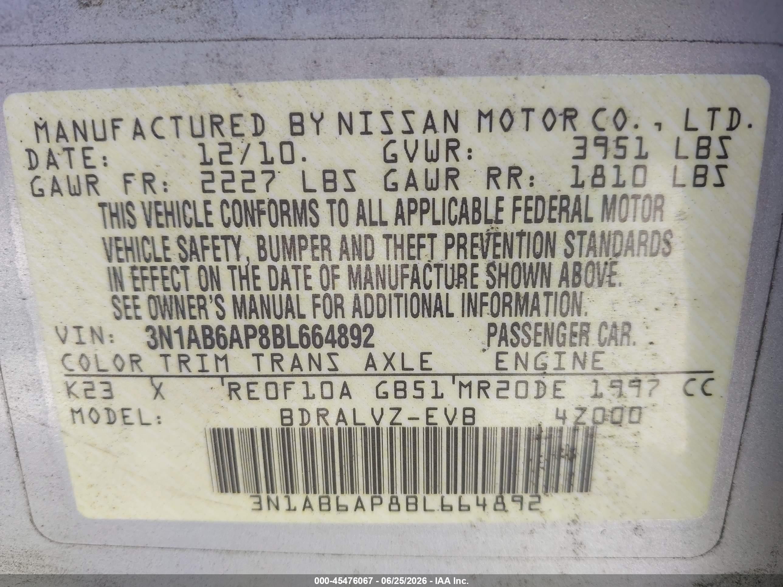 2011 Nissan Sentra 2.0sl Silver vin: 3N1AB6AP8BL664892
