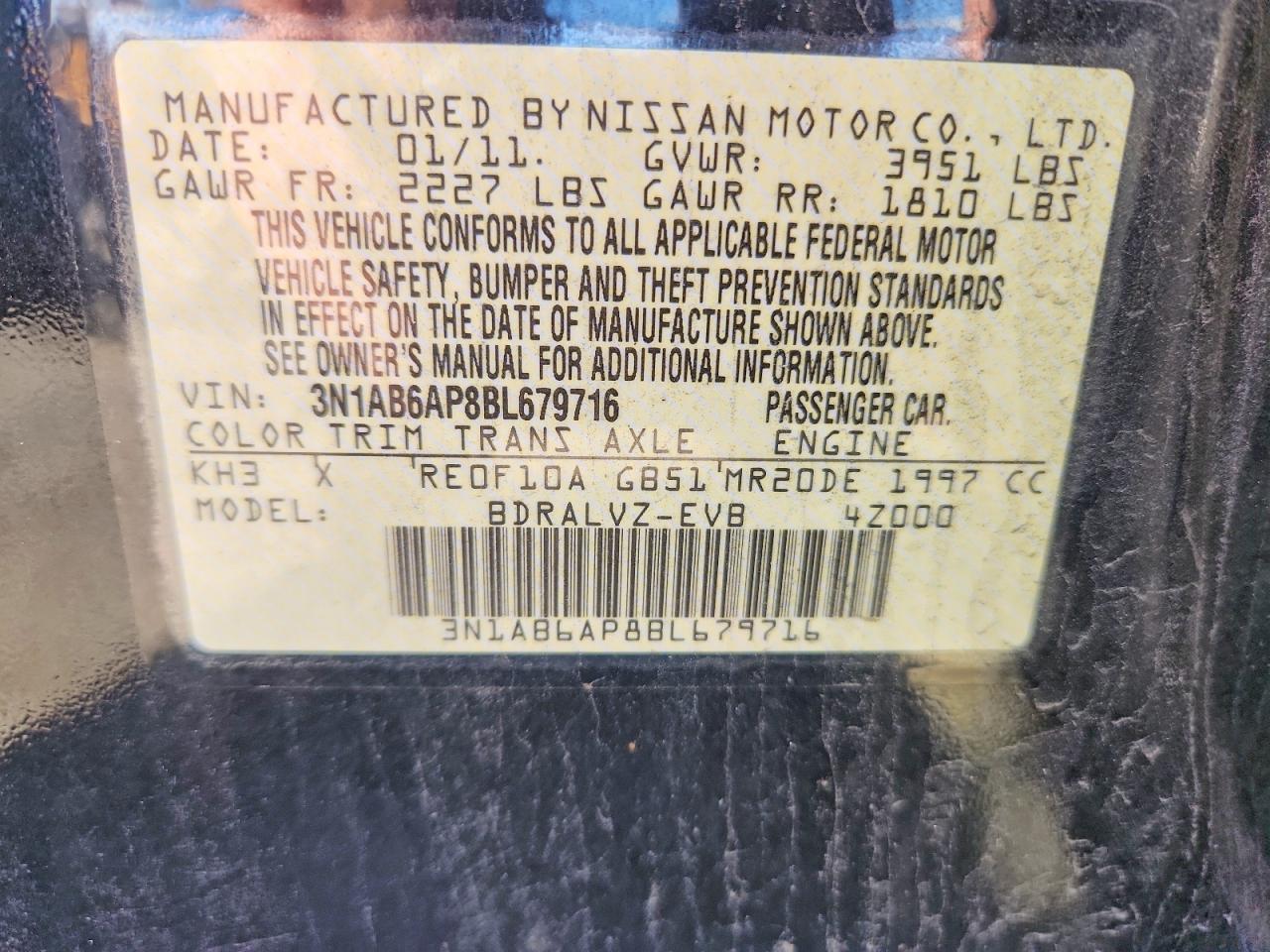 2011 Nissan Sentra 2.0 Black vin: 3N1AB6AP8BL679716