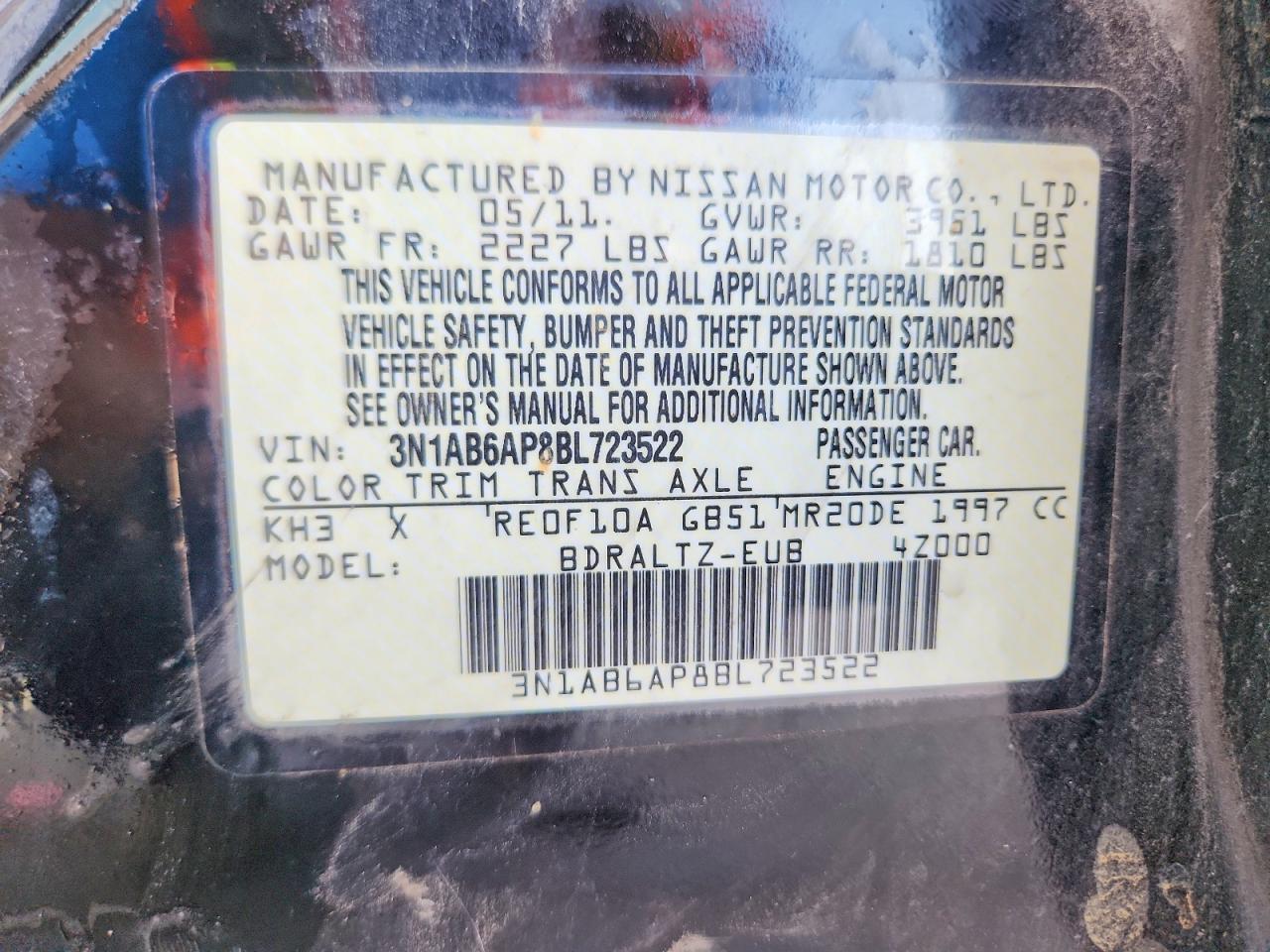 2011 Nissan Sentra 2.0 Черный vin: 3N1AB6AP8BL723522
