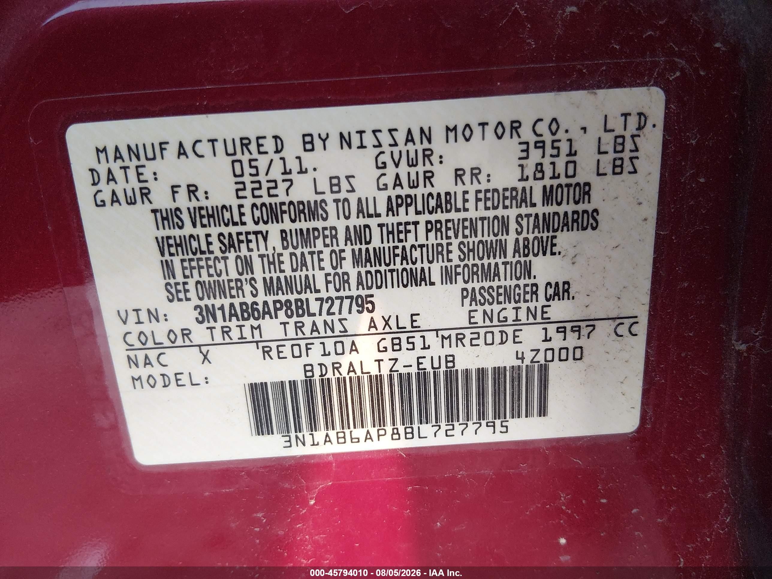 2011 Nissan Sentra 2.0s Red vin: 3N1AB6AP8BL727795