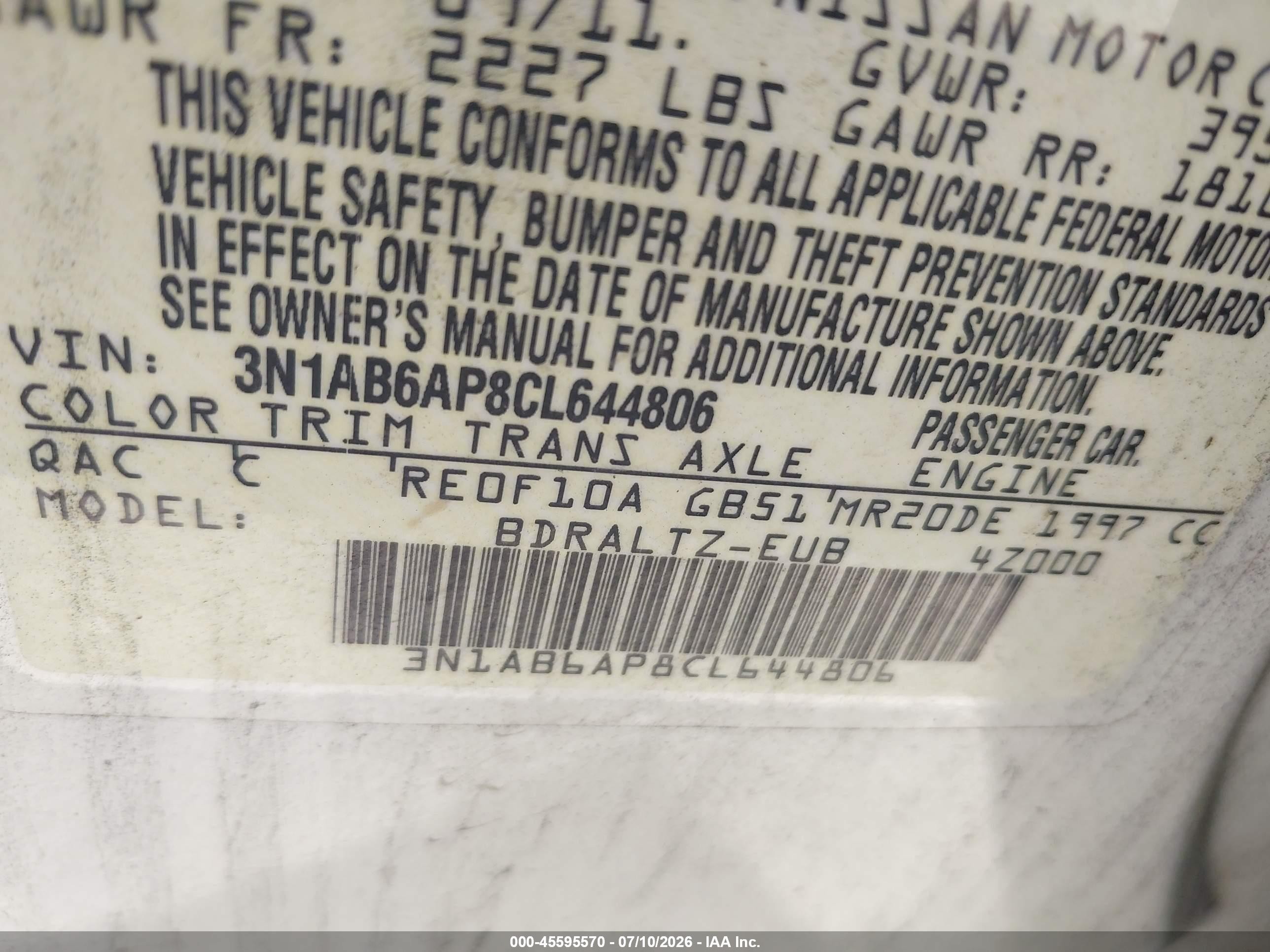 2012 Nissan Sentra 2.0 S White vin: 3N1AB6AP8CL644806