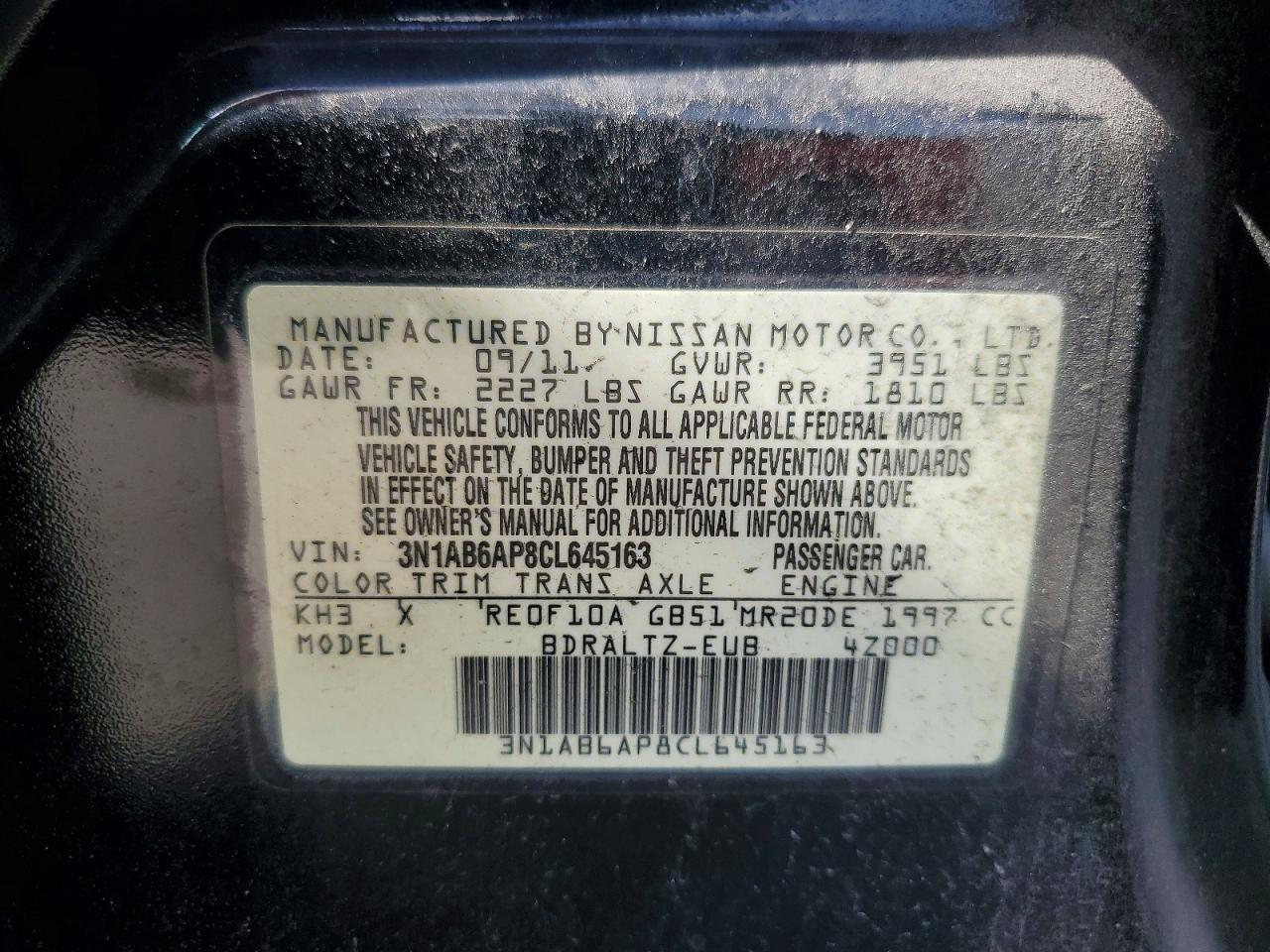 2012 Nissan Sentra 2.0 Black vin: 3N1AB6AP8CL645163