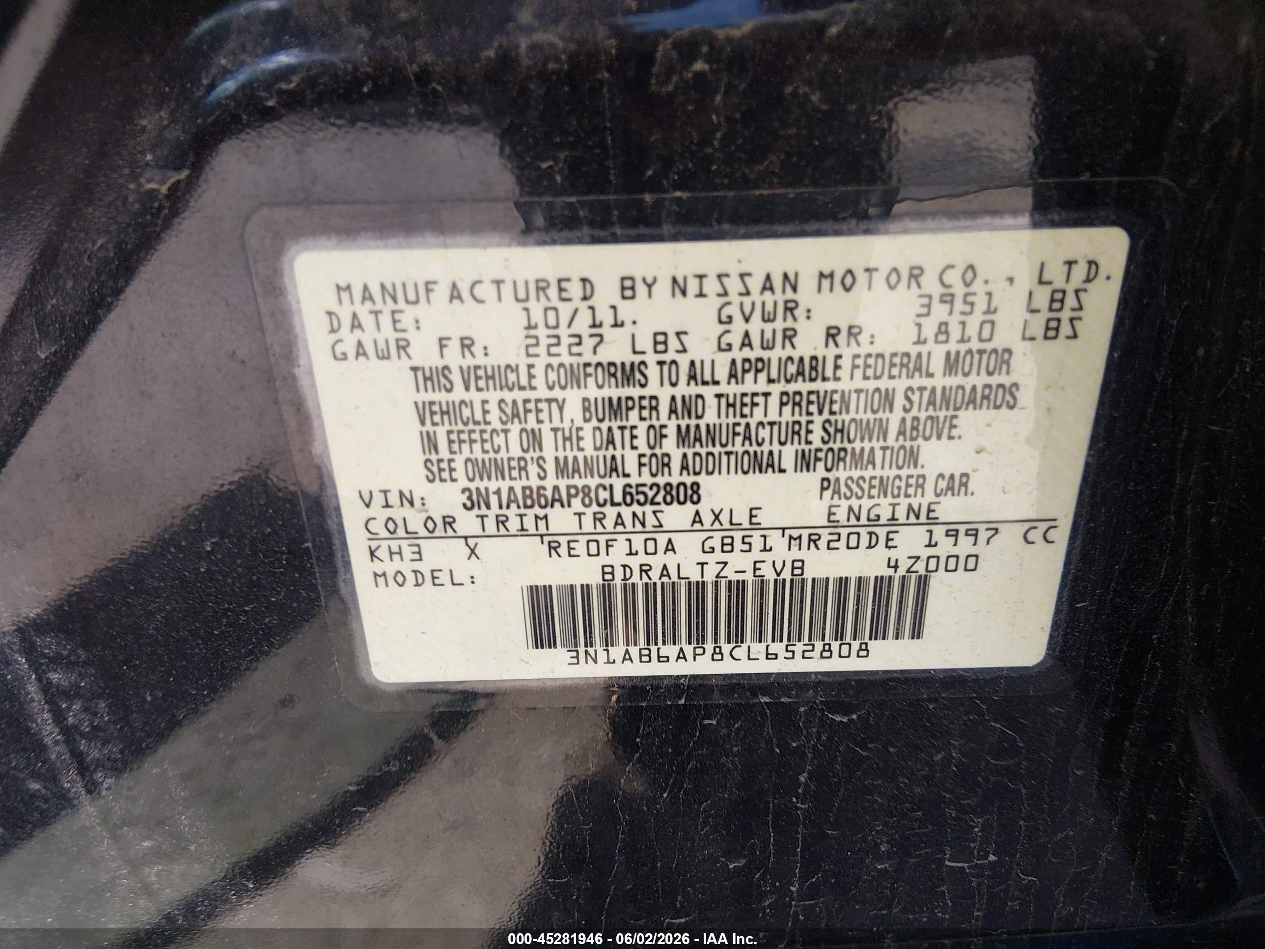 2012 Nissan Sentra 2.0 Sr Black vin: 3N1AB6AP8CL652808