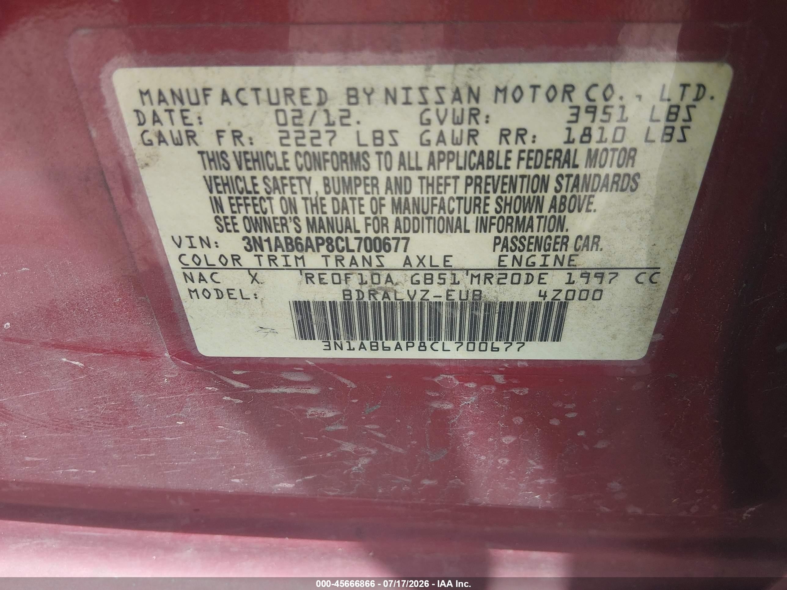 2012 Nissan Sentra 2.0 Sl Red vin: 3N1AB6AP8CL700677