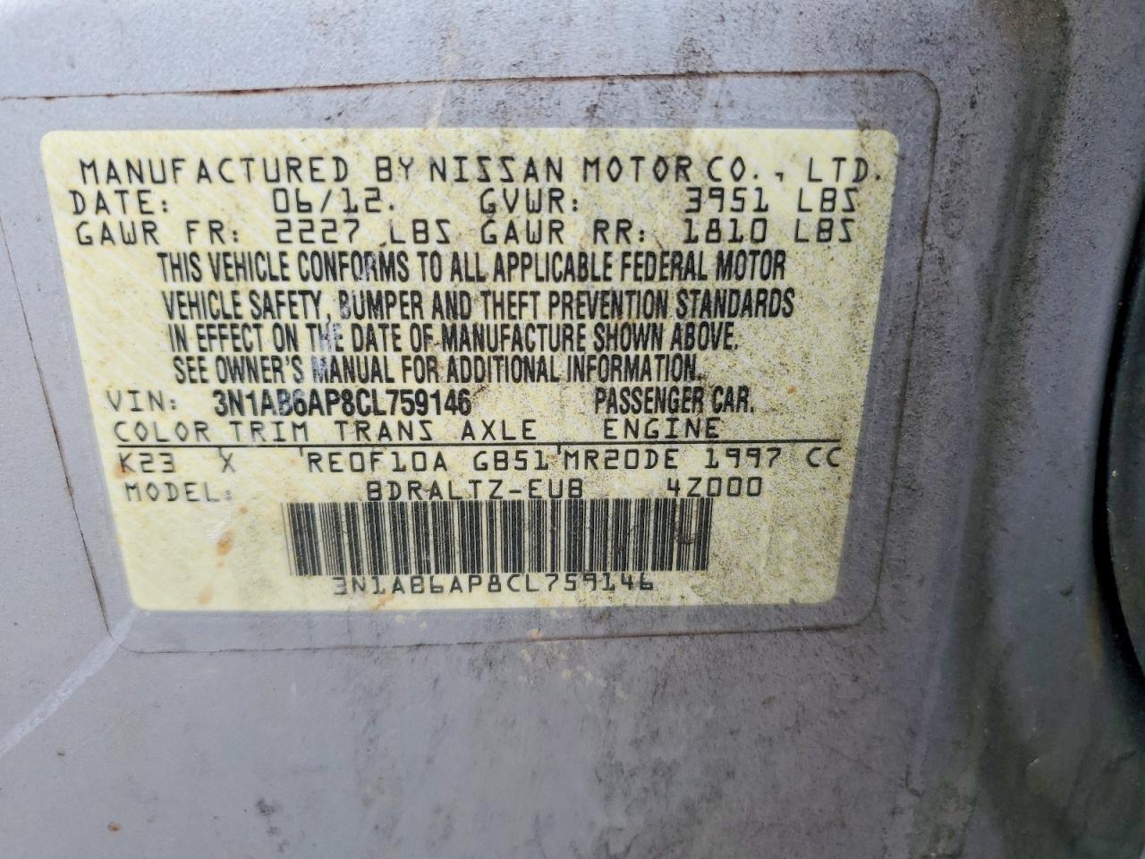 2012 Nissan Sentra 2.0 Silver vin: 3N1AB6AP8CL759146