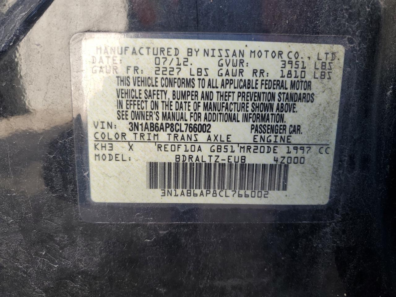 2012 Nissan Sentra 2.0 Black vin: 3N1AB6AP8CL766002