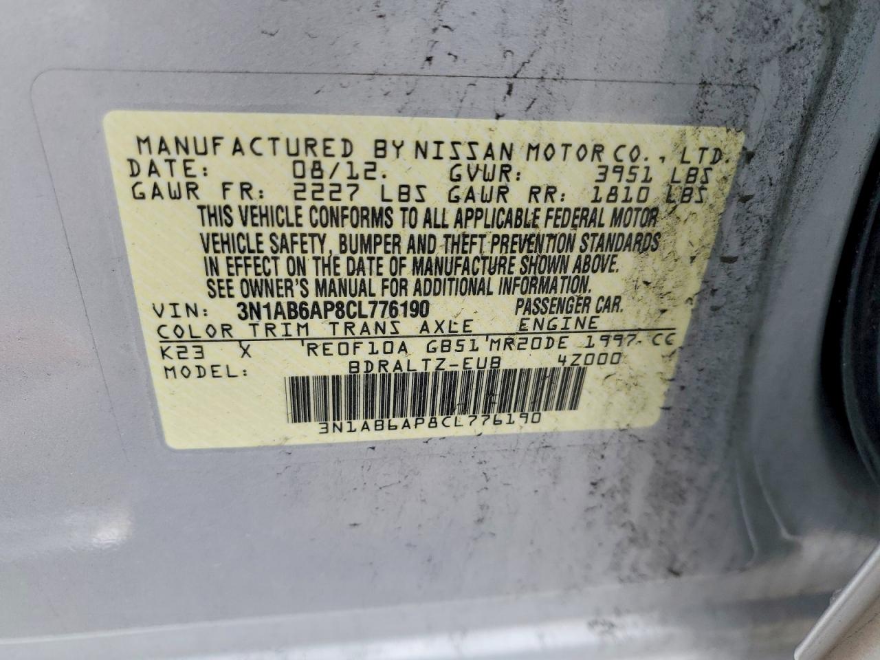 2012 Nissan Sentra 2.0 Silver vin: 3N1AB6AP8CL776190