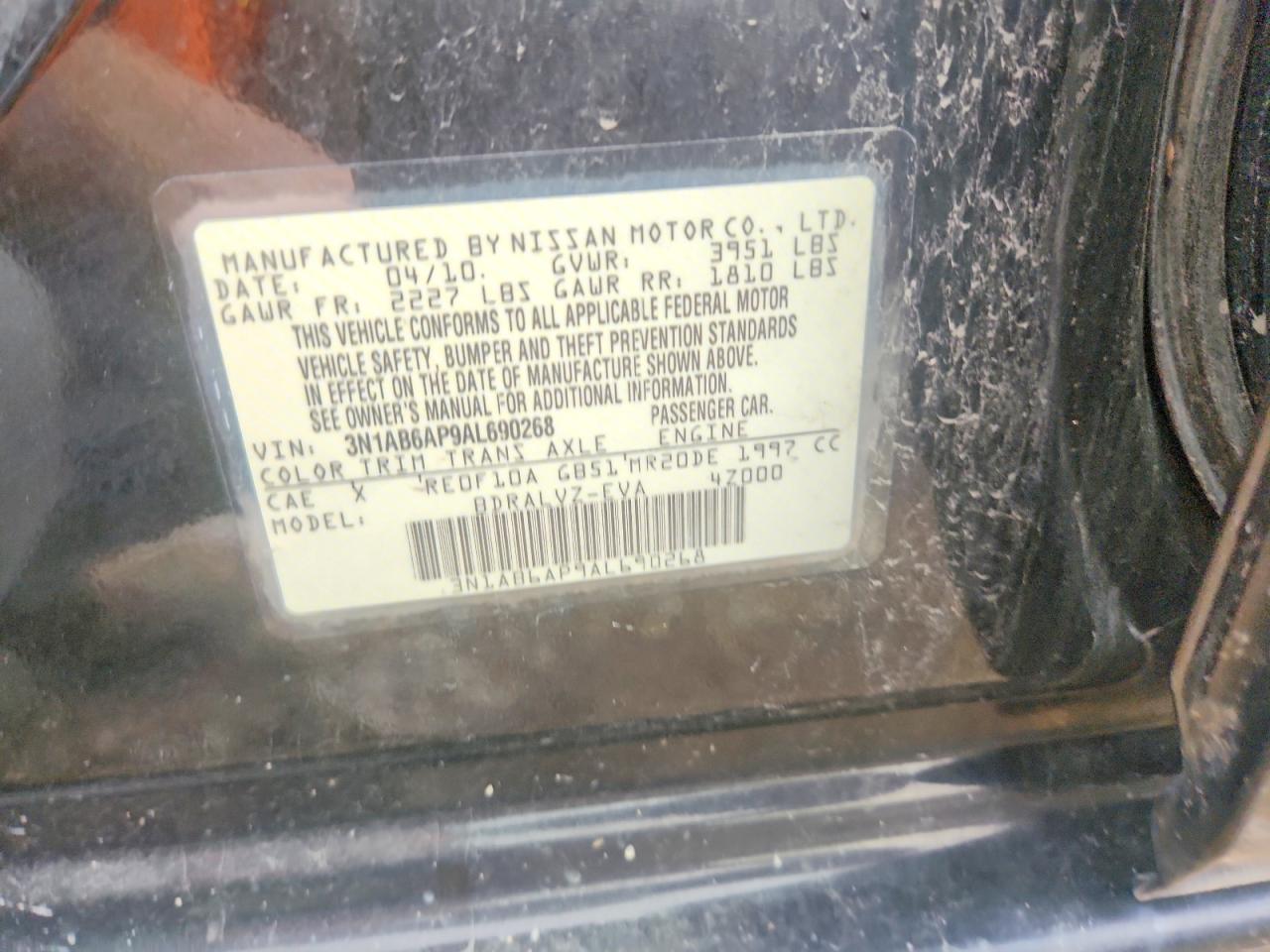 2010 Nissan Sentra 2.0 Black vin: 3N1AB6AP9AL690268