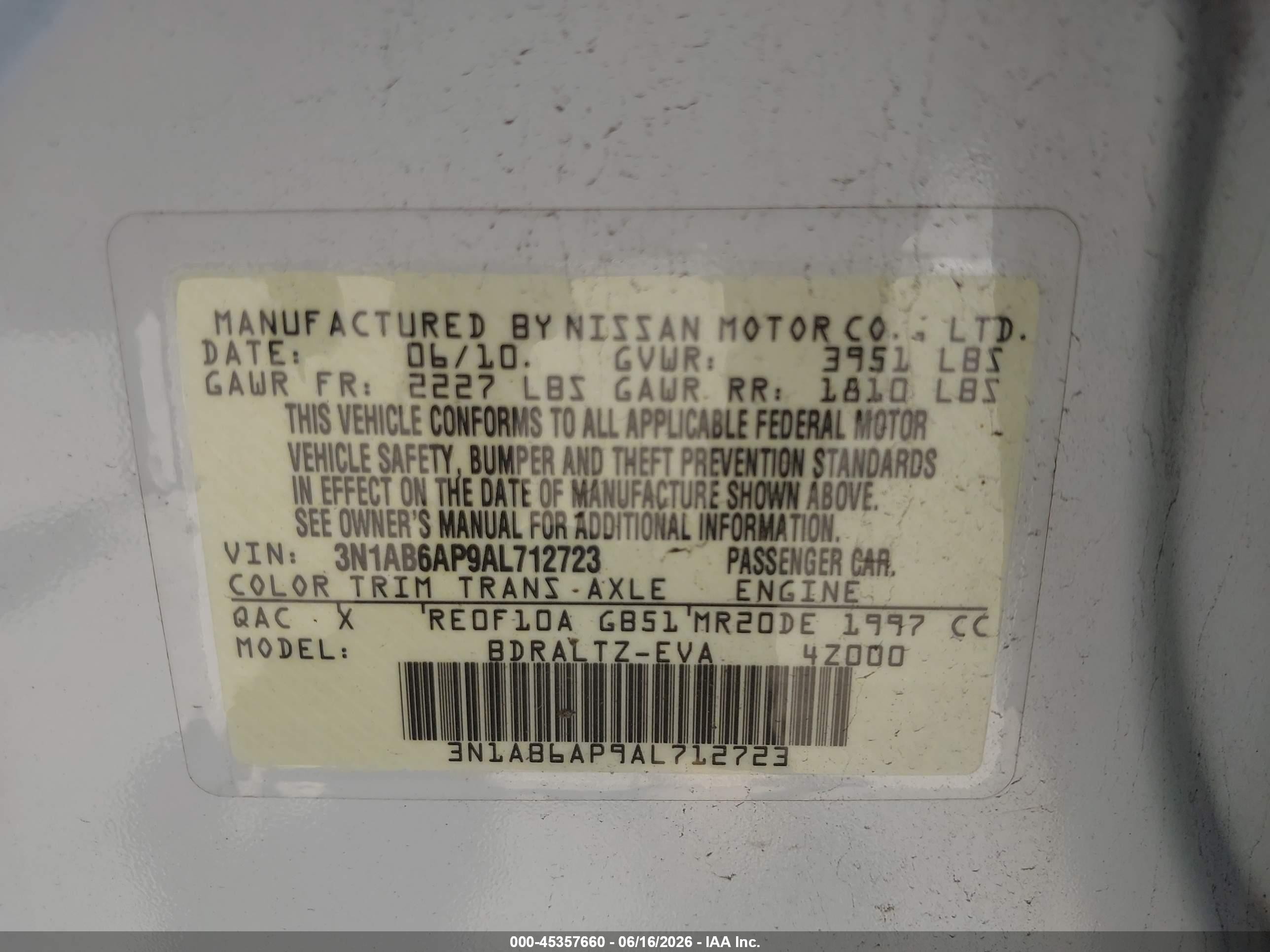 2010 Nissan Sentra 2.0s White vin: 3N1AB6AP9AL712723
