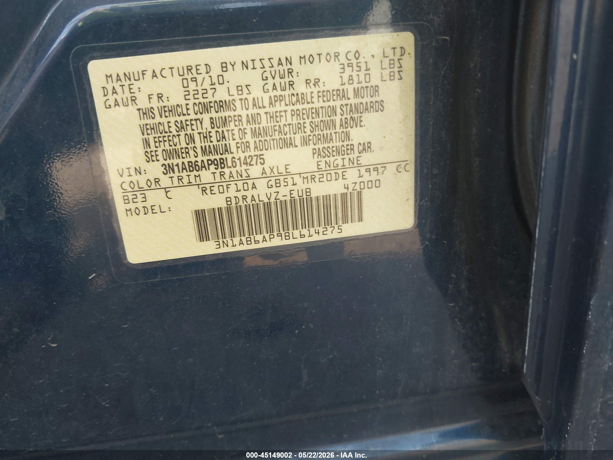 2011 Nissan Sentra 2.0sl Blue vin: 3N1AB6AP9BL614275
