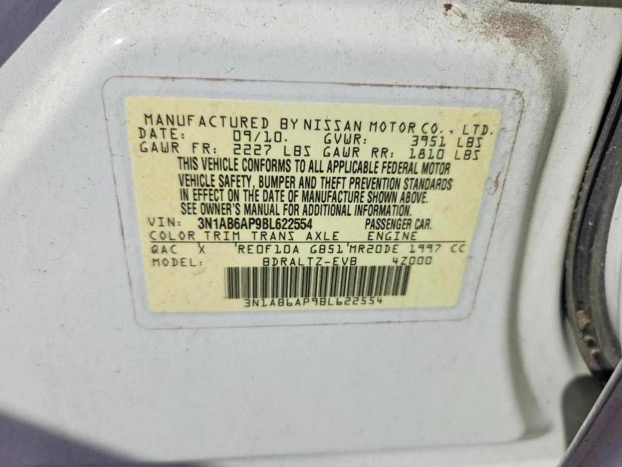 2011 Nissan Sentra 2.0 White vin: 3N1AB6AP9BL622554