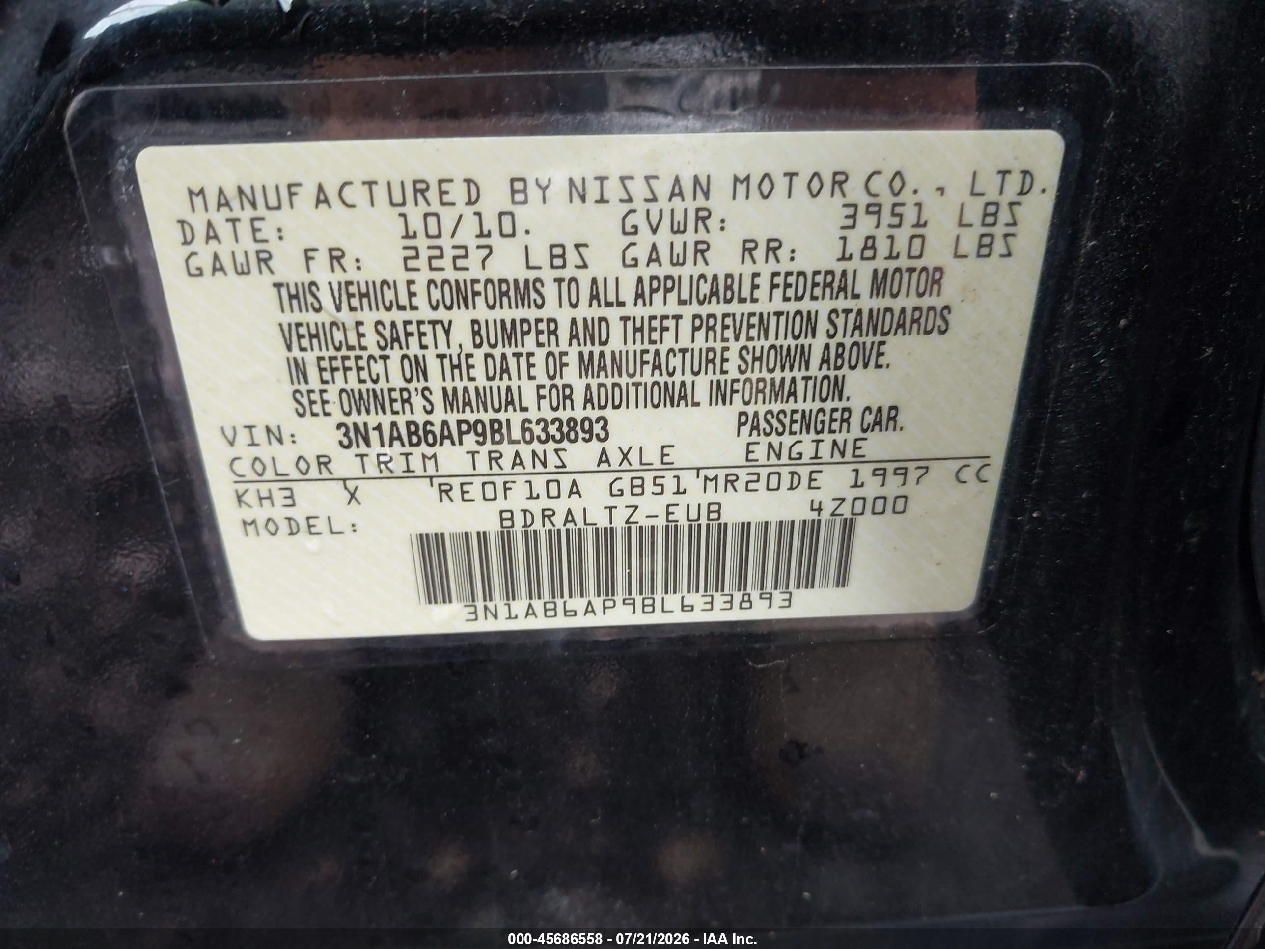 2011 Nissan Sentra 2.0sr Black vin: 3N1AB6AP9BL633893