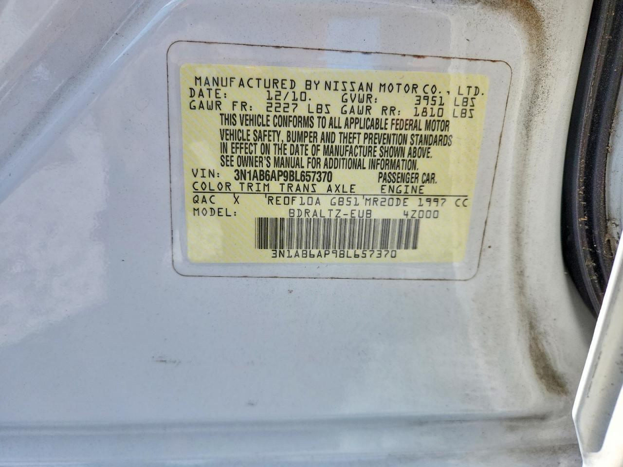 2011 Nissan Sentra 2.0 White vin: 3N1AB6AP9BL657370