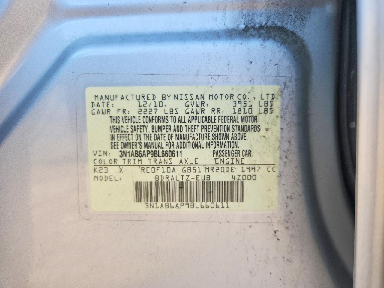 2011 Nissan Sentra Silver vin: 3N1AB6AP9BL660611
