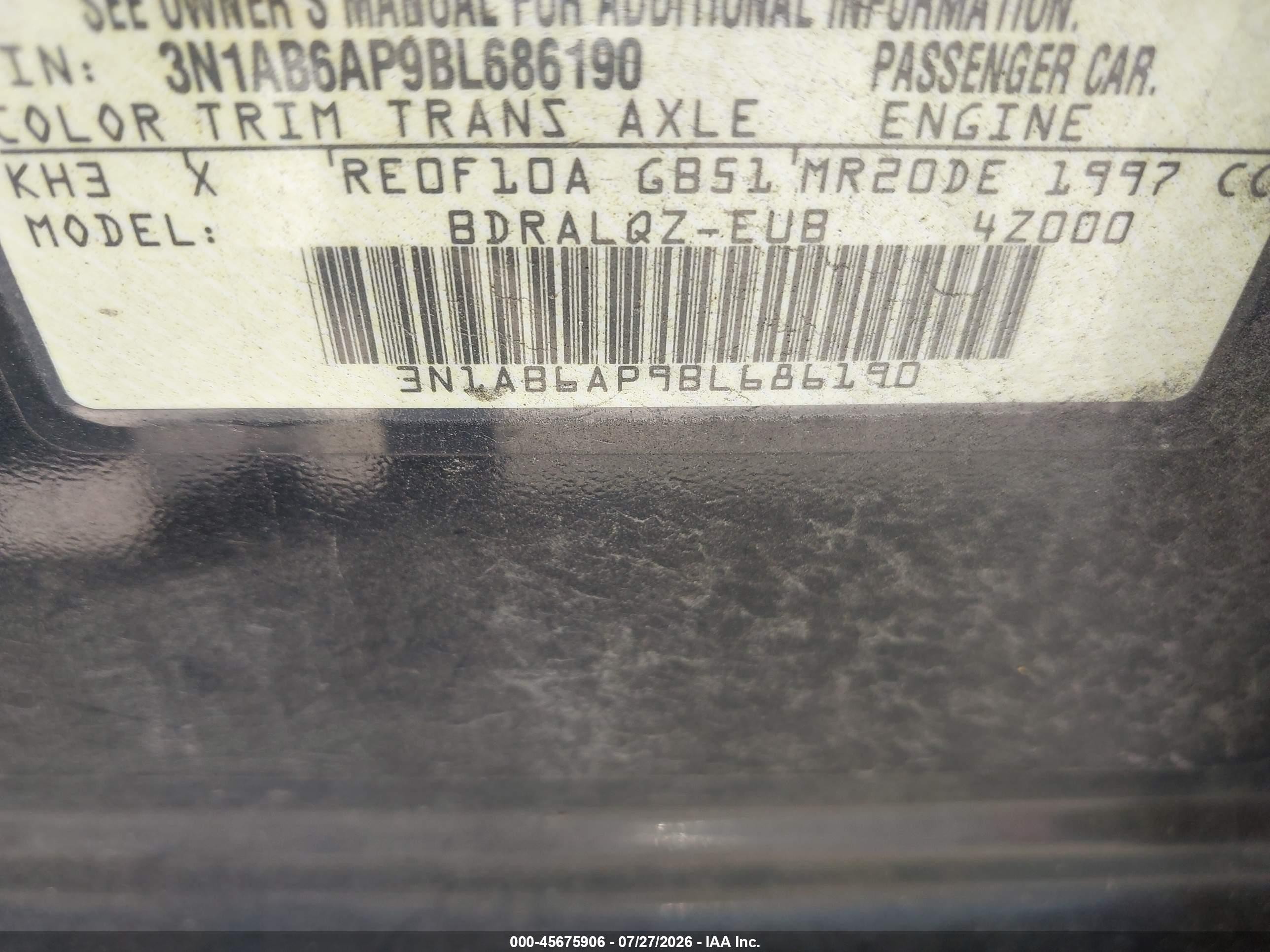 2011 Nissan Sentra 2.0 Black vin: 3N1AB6AP9BL686190