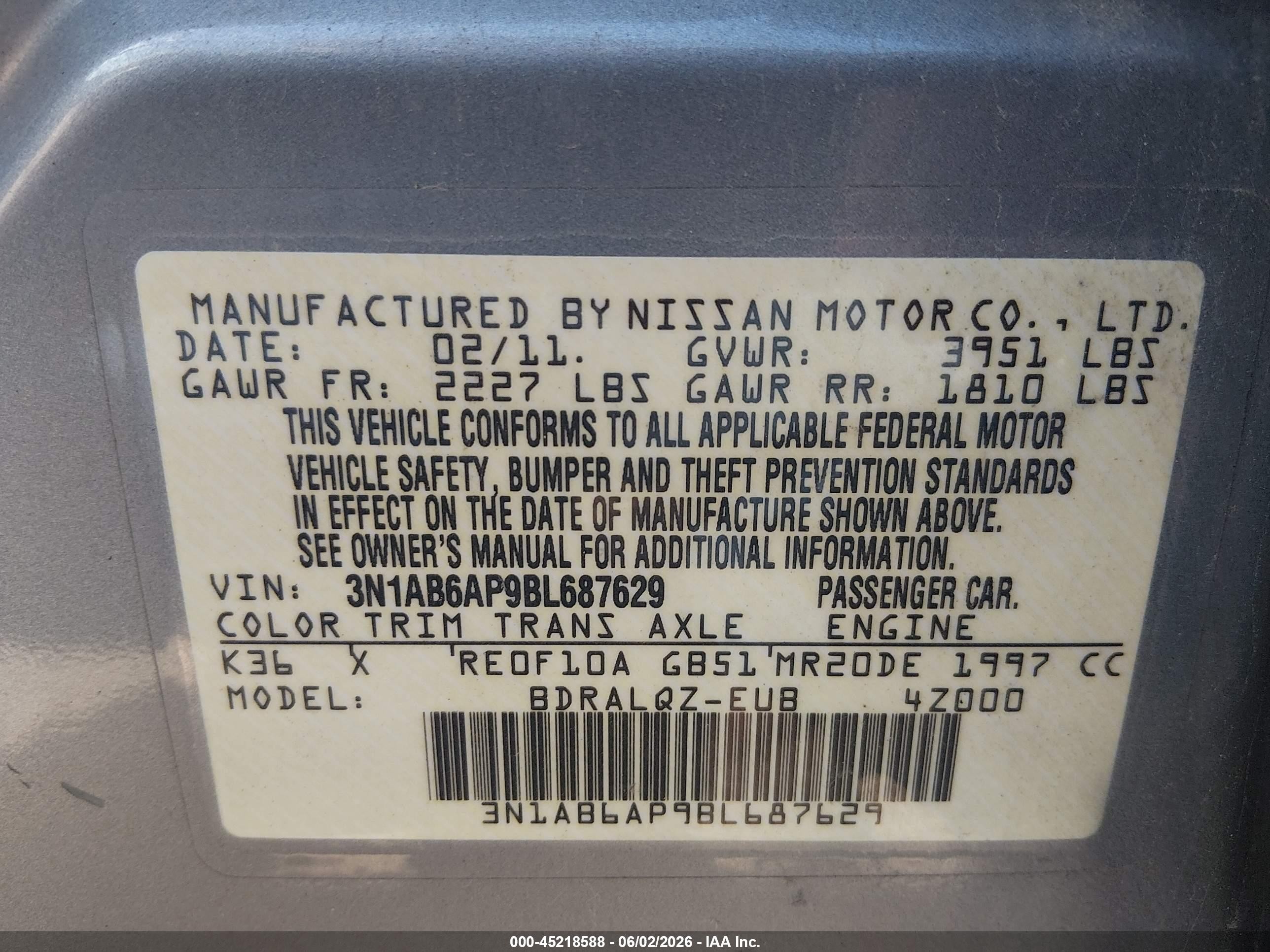 2011 Nissan Sentra 2.0 Silver vin: 3N1AB6AP9BL687629