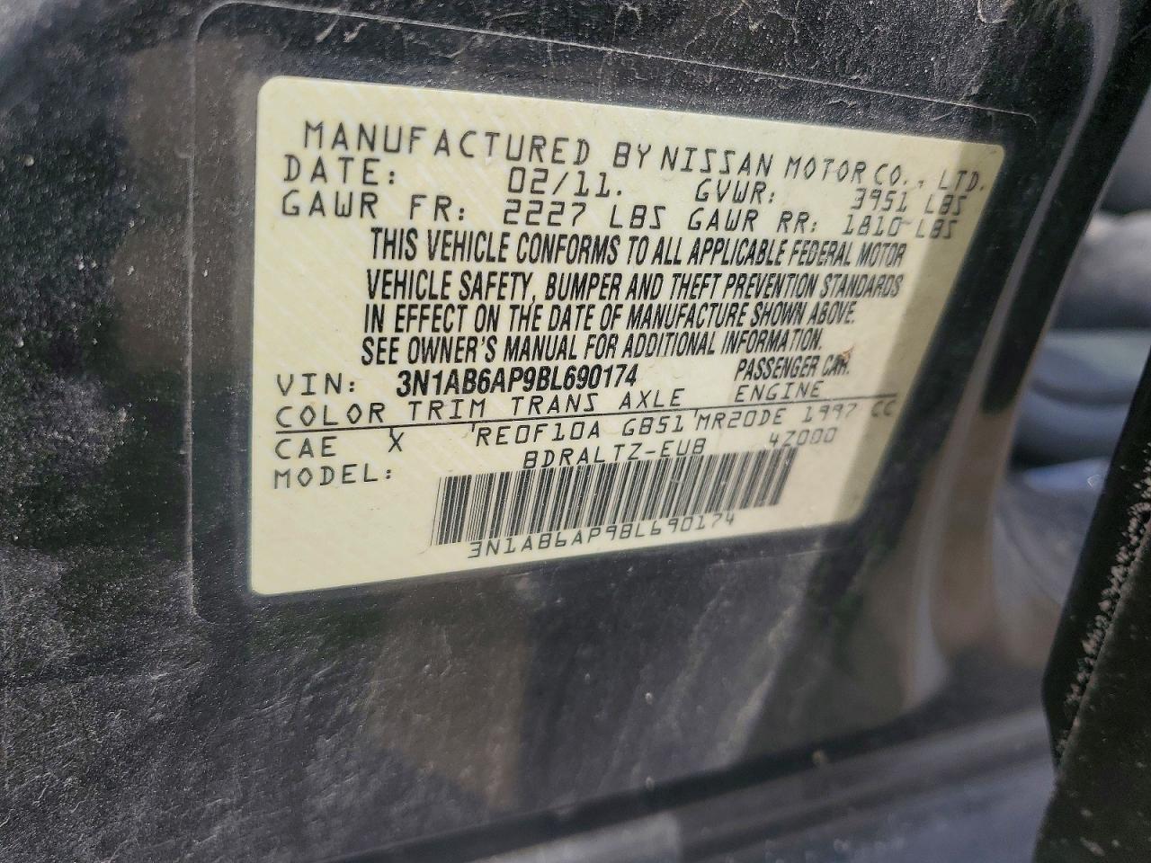 2011 Nissan Sentra Black vin: 3N1AB6AP9BL690174
