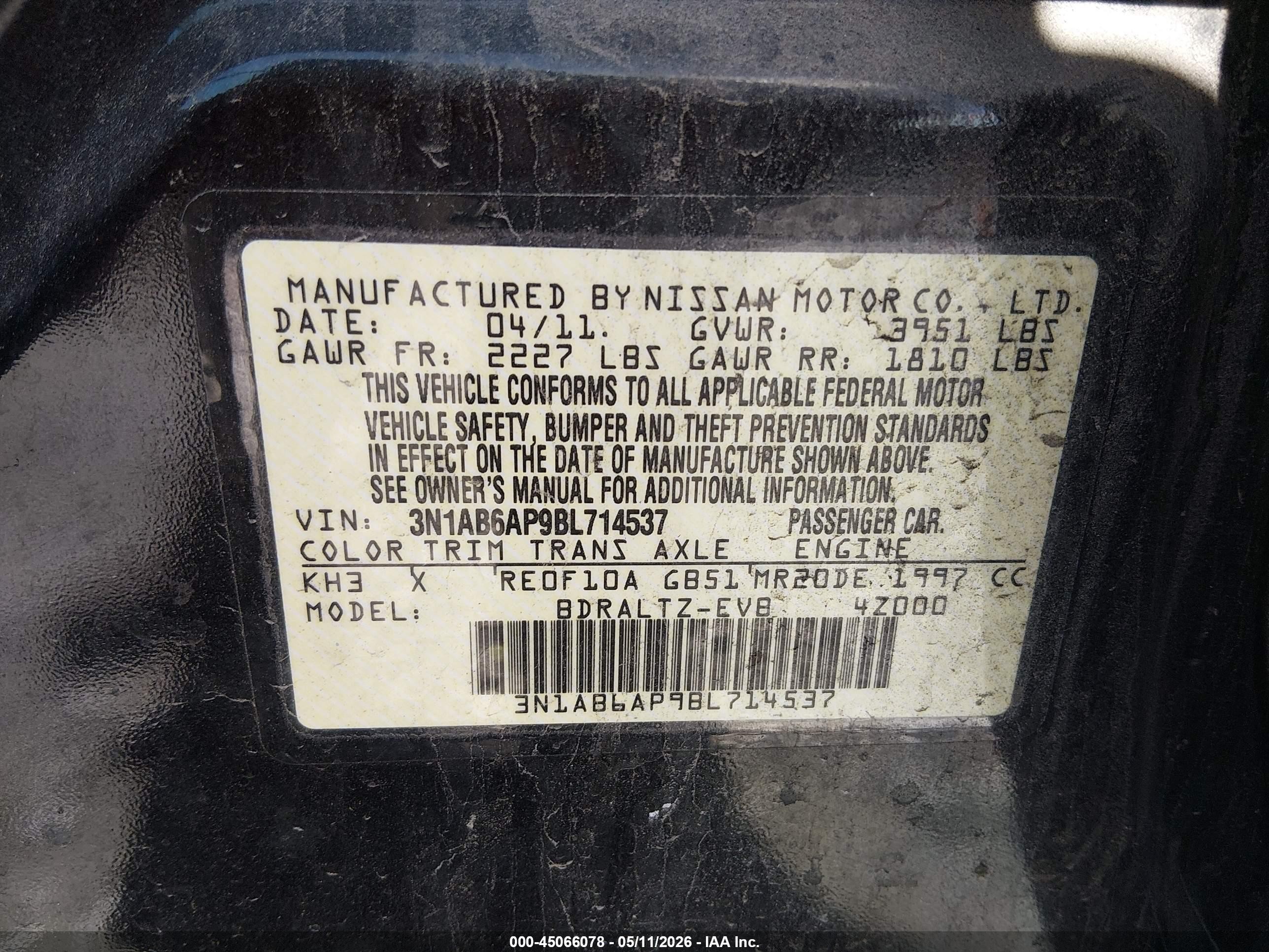 2011 Nissan Sentra 2.0sr Black vin: 3N1AB6AP9BL714537