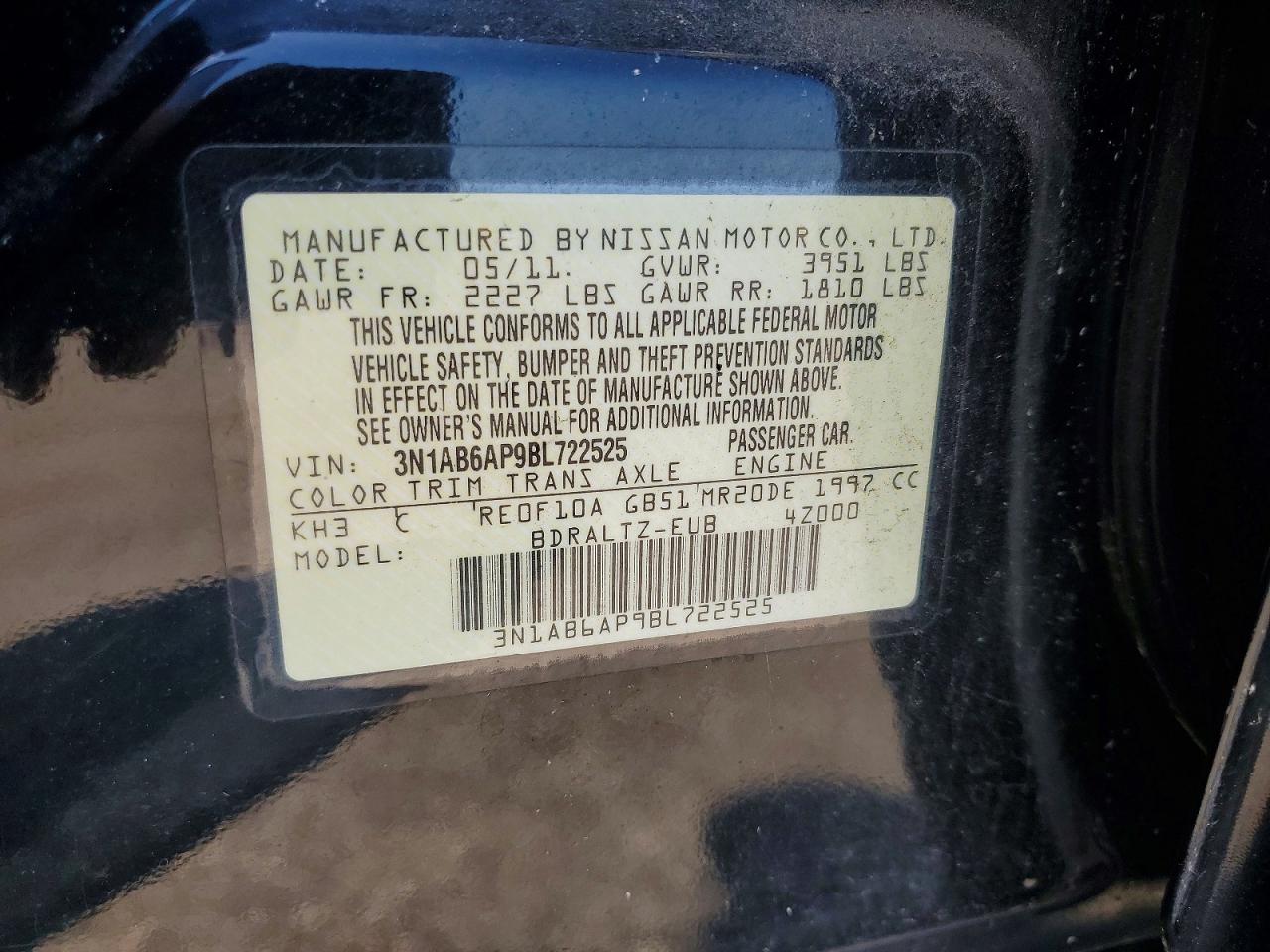 2011 Nissan Sentra 2.0 Black vin: 3N1AB6AP9BL722525