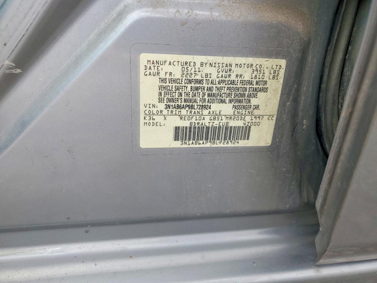 2011 Nissan Sentra 2.0 Silver vin: 3N1AB6AP9BL728924