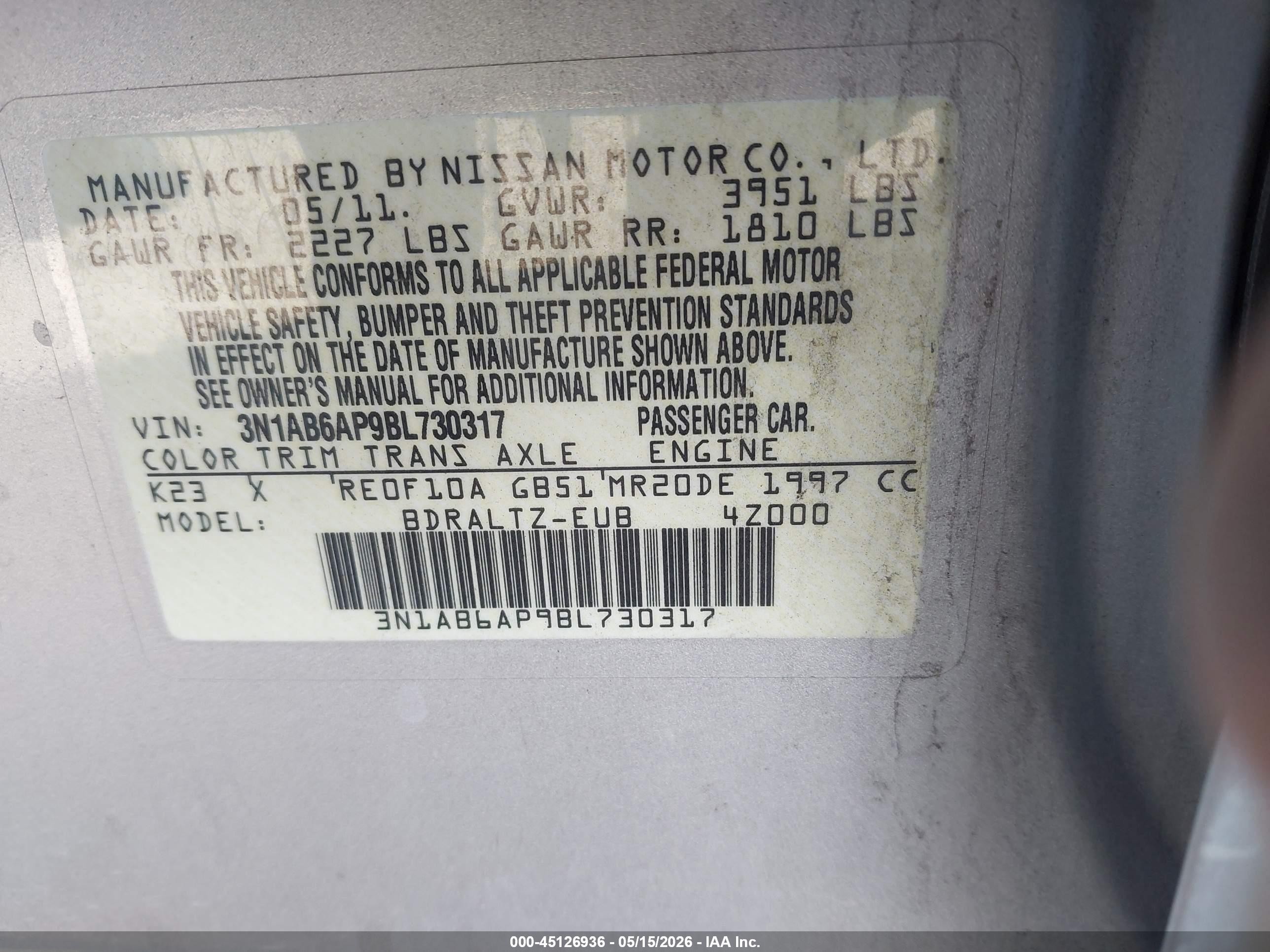 2011 Nissan Sentra 2.0s Серый vin: 3N1AB6AP9BL730317