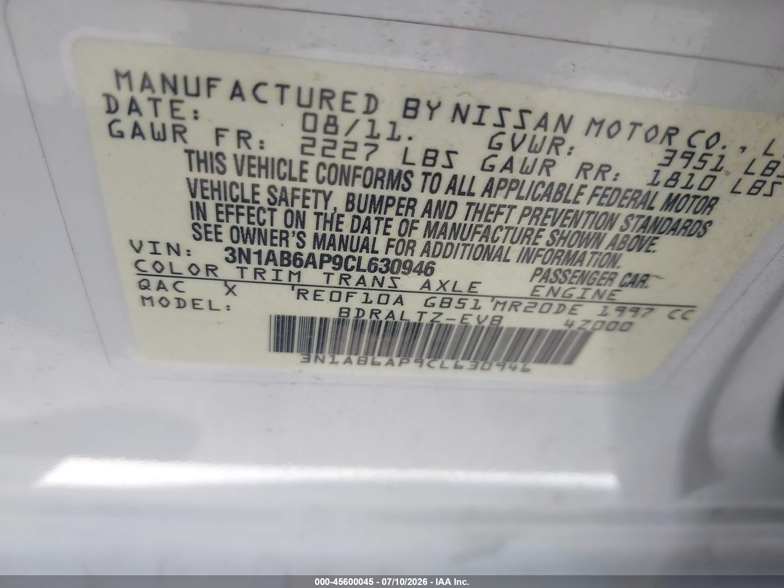 2012 Nissan Sentra 2.0 Sr White vin: 3N1AB6AP9CL630946