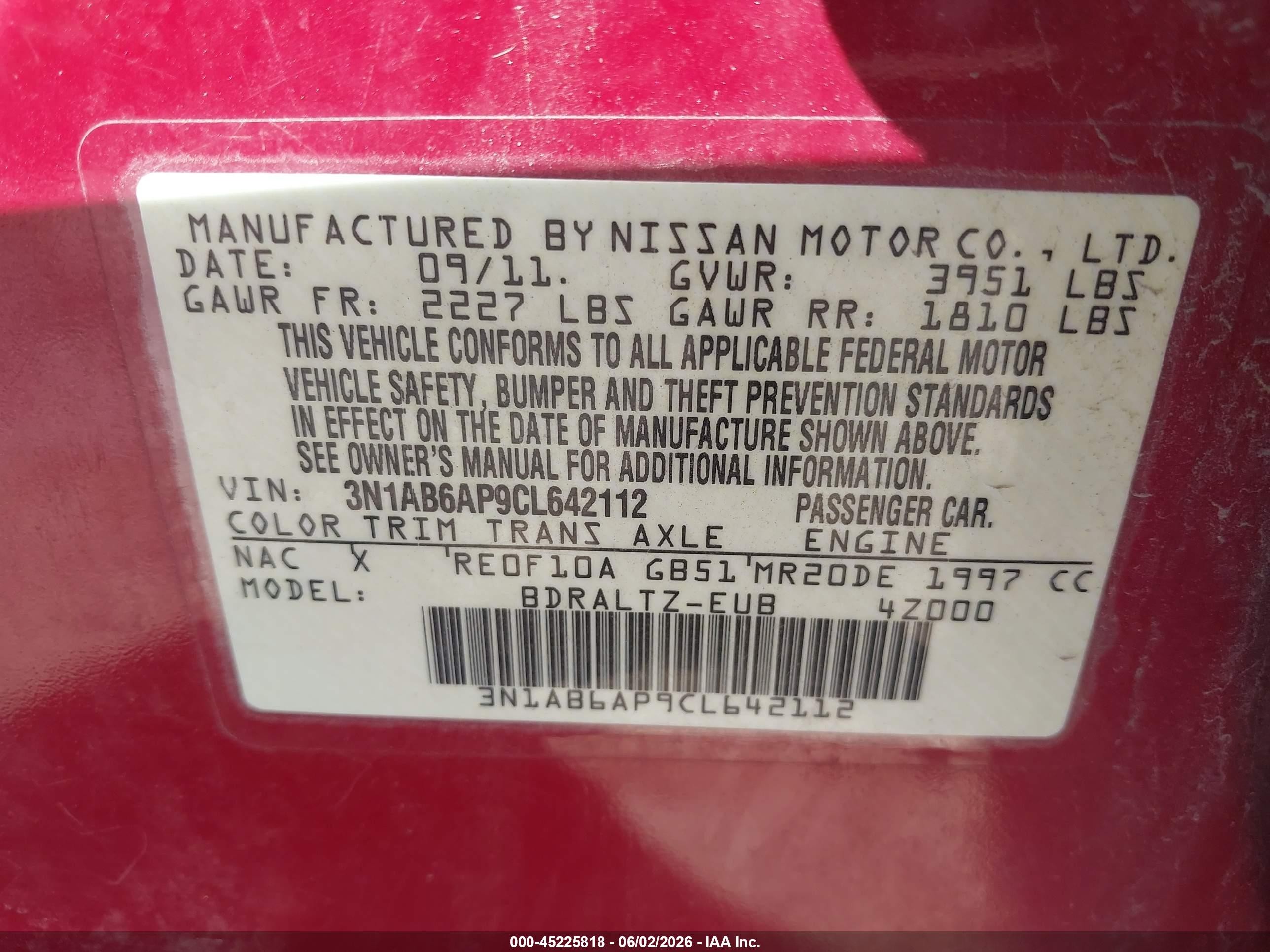 2012 Nissan Sentra 2.0 S Red vin: 3N1AB6AP9CL642112
