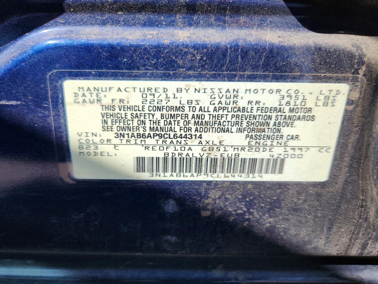 2012 Nissan Sentra 2.0 Blue vin: 3N1AB6AP9CL644314