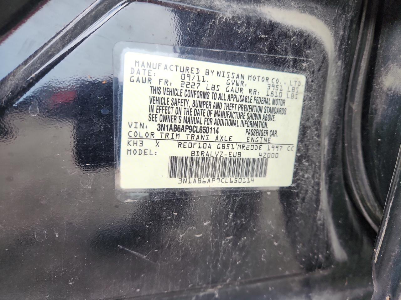 2012 Nissan Sentra 2.0 Black vin: 3N1AB6AP9CL650114