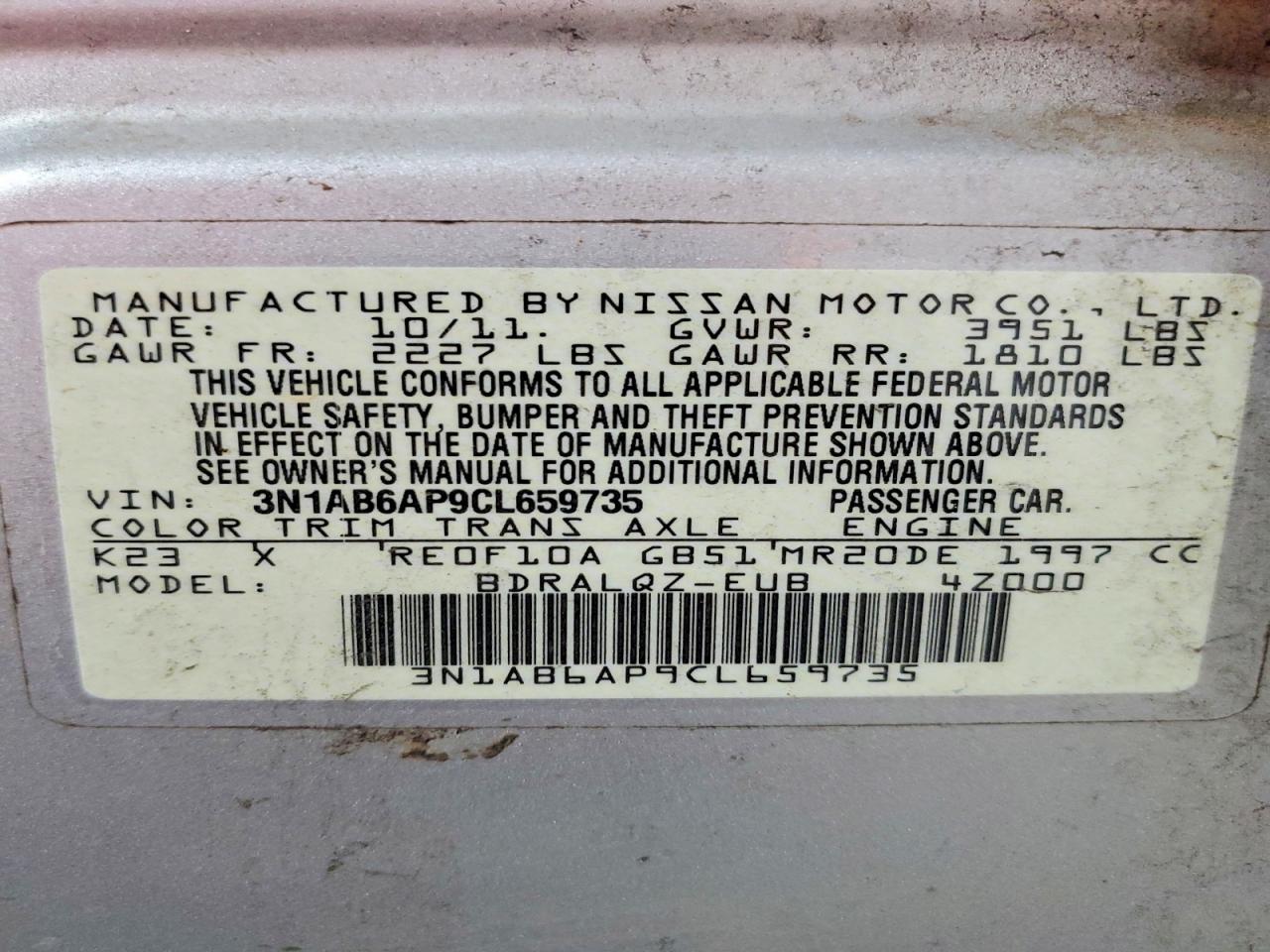 2012 Nissan Sentra 2.0 Silver vin: 3N1AB6AP9CL659735