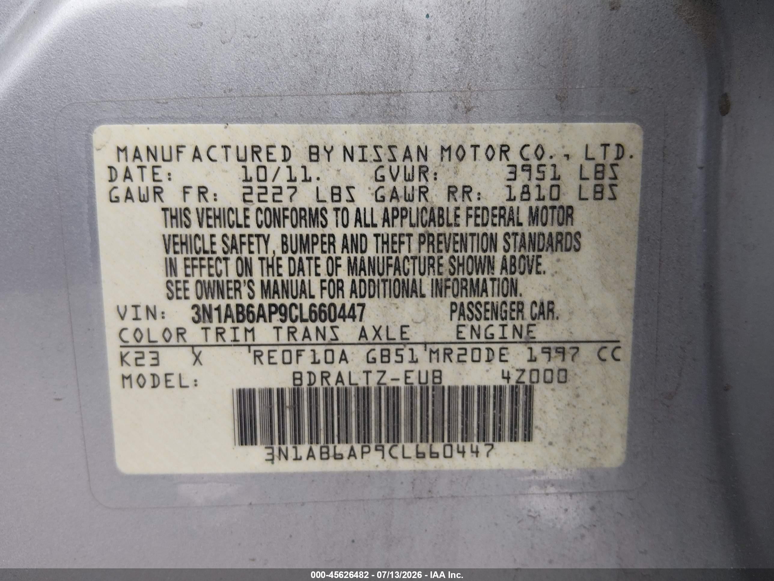 2012 Nissan Sentra 2.0 S Gray vin: 3N1AB6AP9CL660447