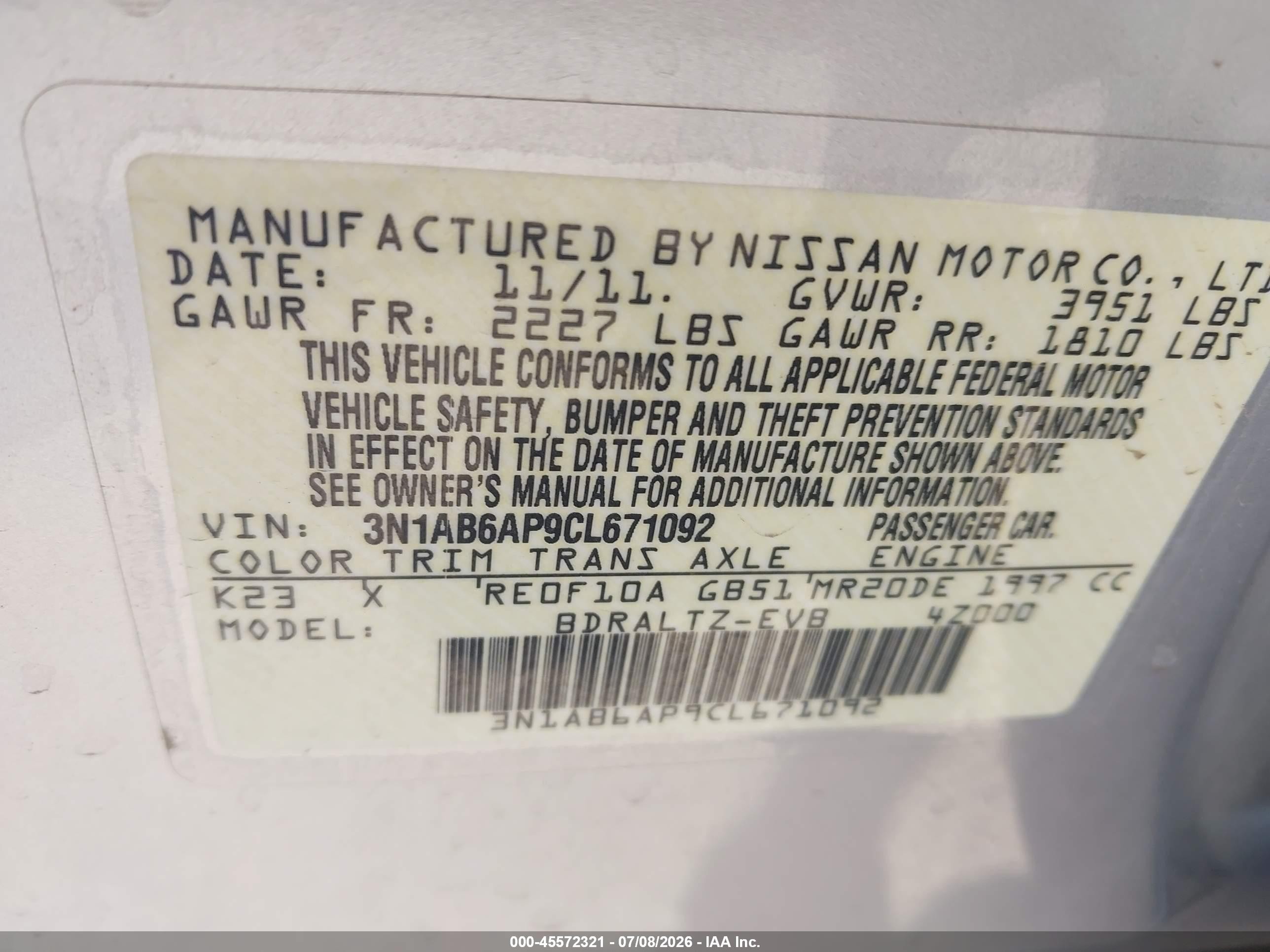 2012 Nissan Sentra 2.0 S Серебряный vin: 3N1AB6AP9CL671092