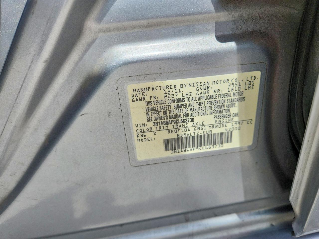 2012 Nissan Sentra 2.0 Silver vin: 3N1AB6AP9CL683730