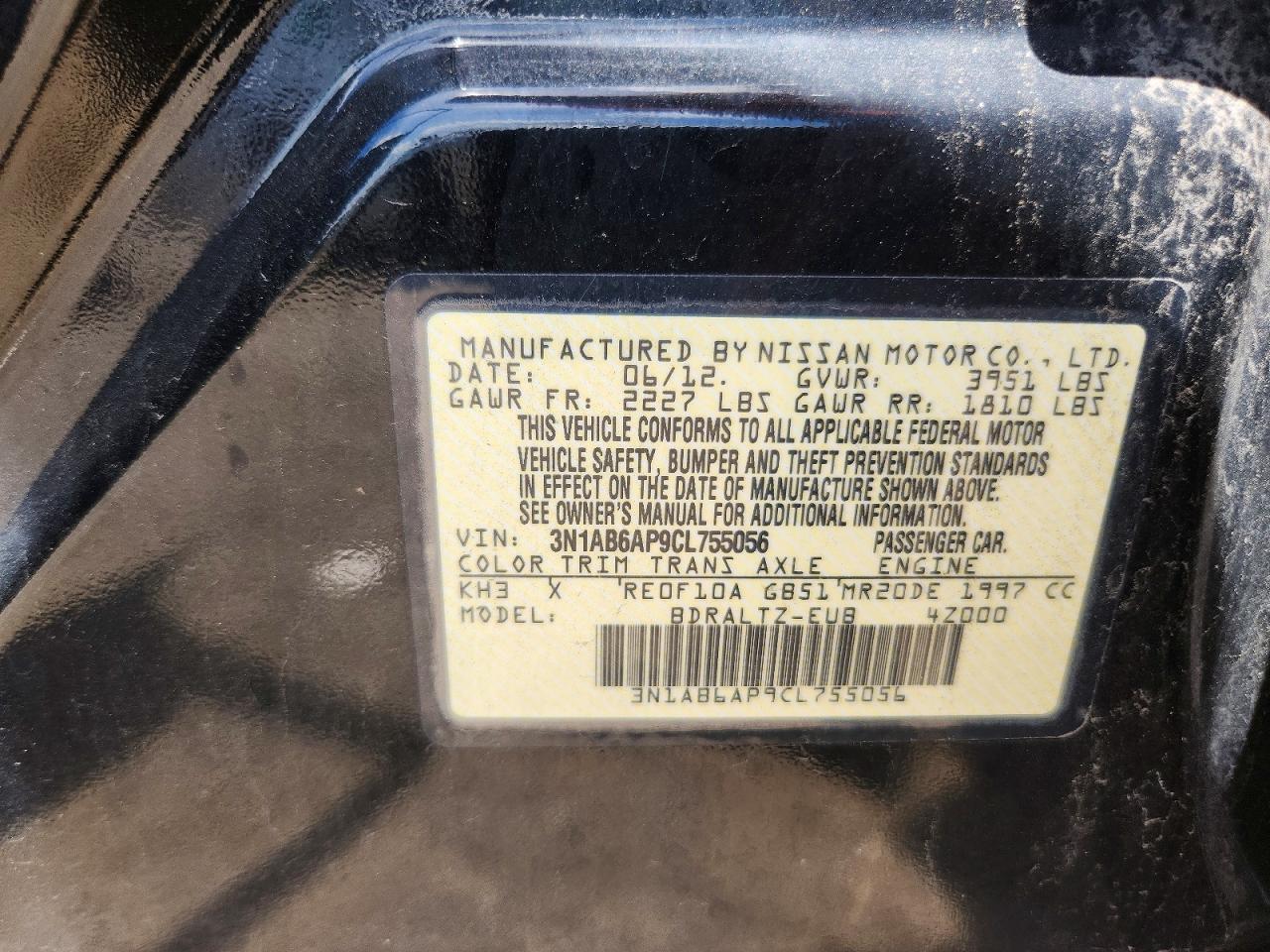 2012 Nissan Sentra 2.0 Black vin: 3N1AB6AP9CL755056