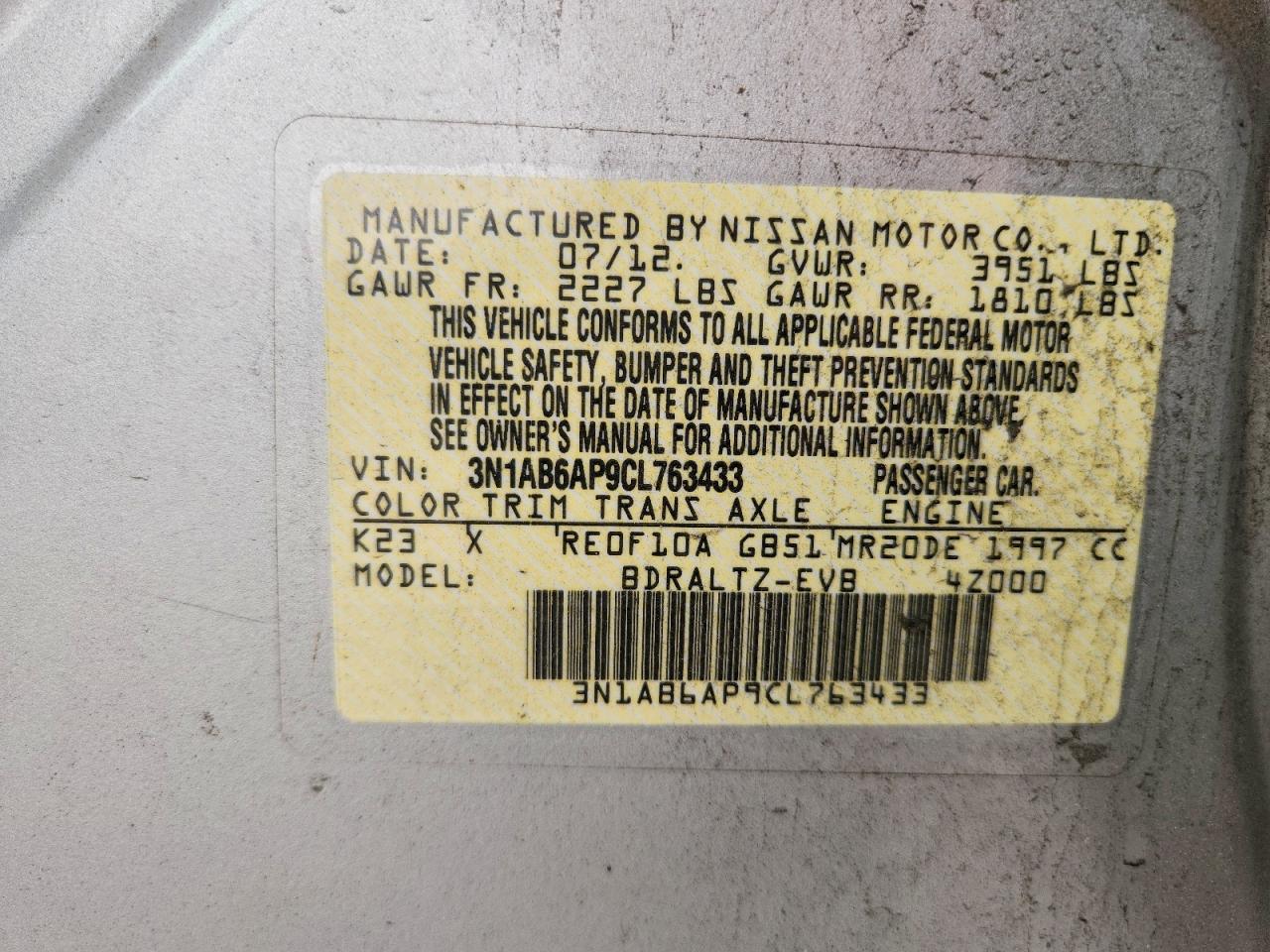 2012 Nissan Sentra 2.0 Silver vin: 3N1AB6AP9CL763433